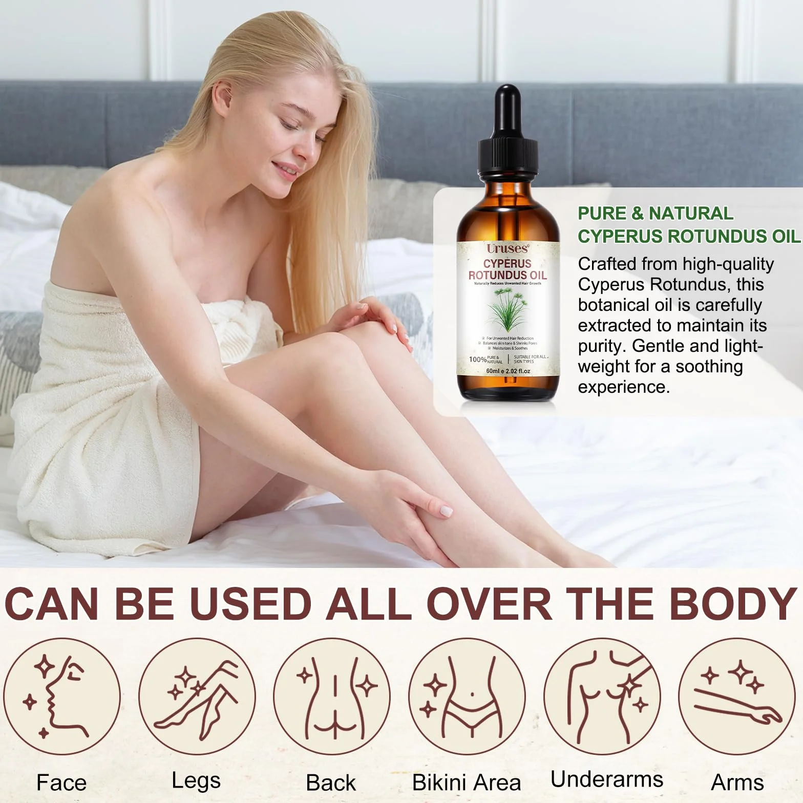 Olej Cyperus Rotundus do usuwania włosów 60 ml – Naturalny bloker DHT