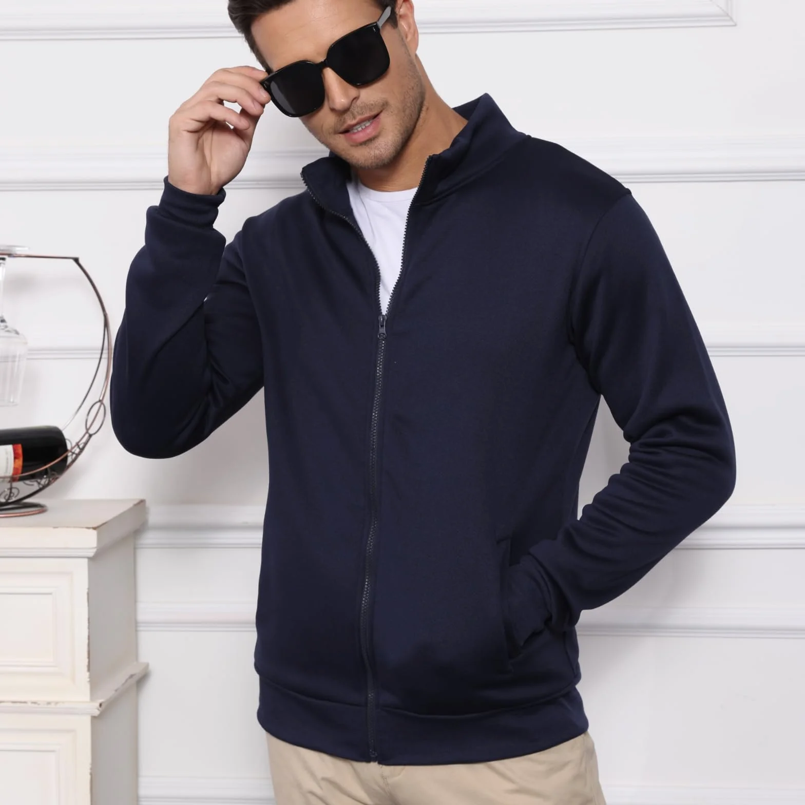 Męska bluza bez kaptura zapinana na zamek bluzy sportowa kurtka zapinana na zamek lekka zimowa bluza kardigan M-3XL