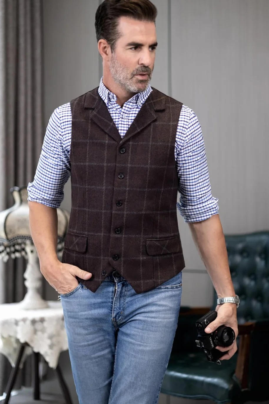 Solove-Suit Męska kamizelka do garnituru w stylu casual tweed slim fit kamizelka dla świadków ślubnych