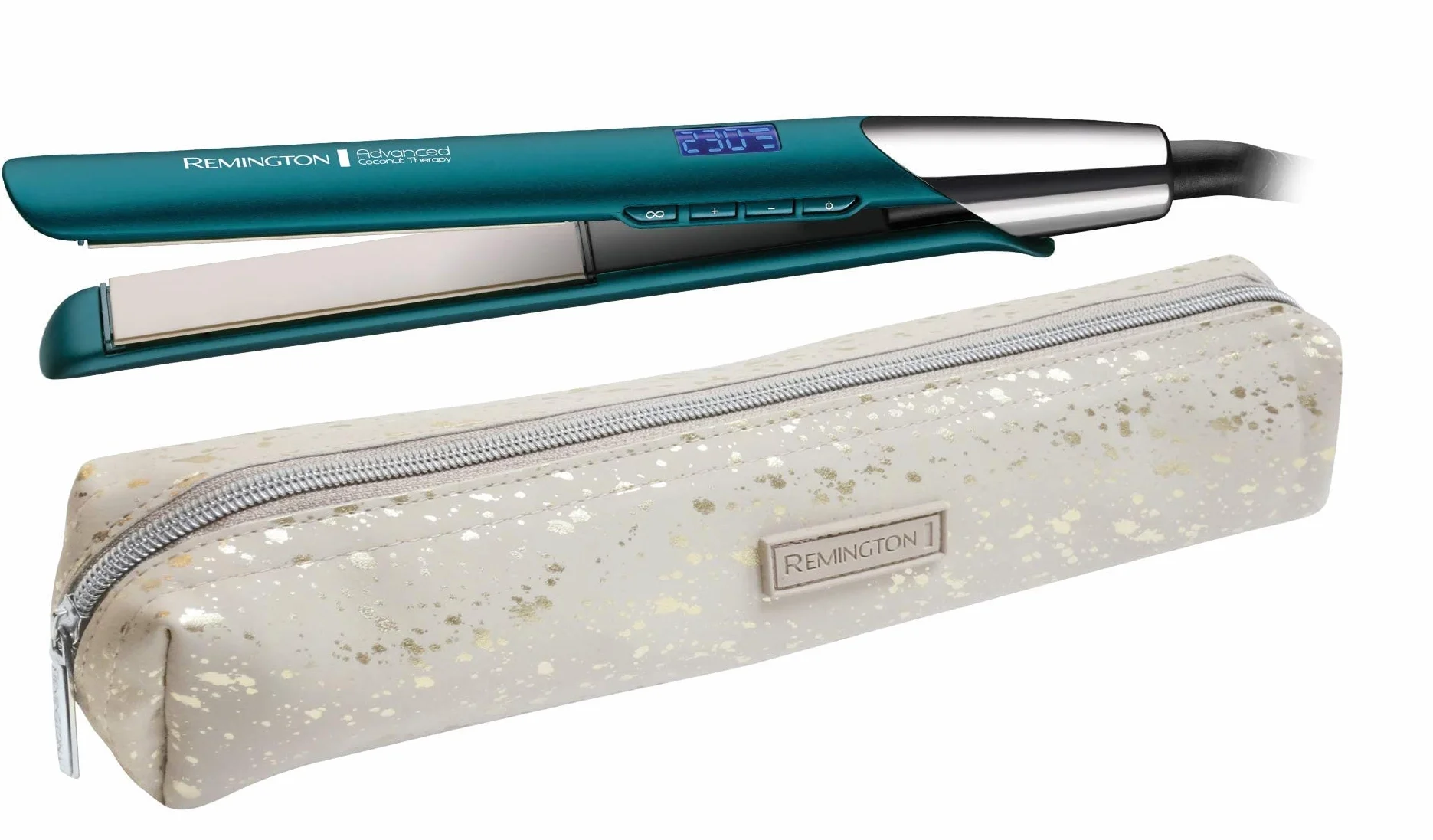 Remington Advanced Coconut Therapy prostownica (wysokiej jakości powłoka ceramiczna wzbogacona filtrem kokosowym i UV, zintegrowany czujnik) Wyświetlacz LCD, prostownica do włosów S8648 [Amazon Exclusive], zielony, 1 sztuka