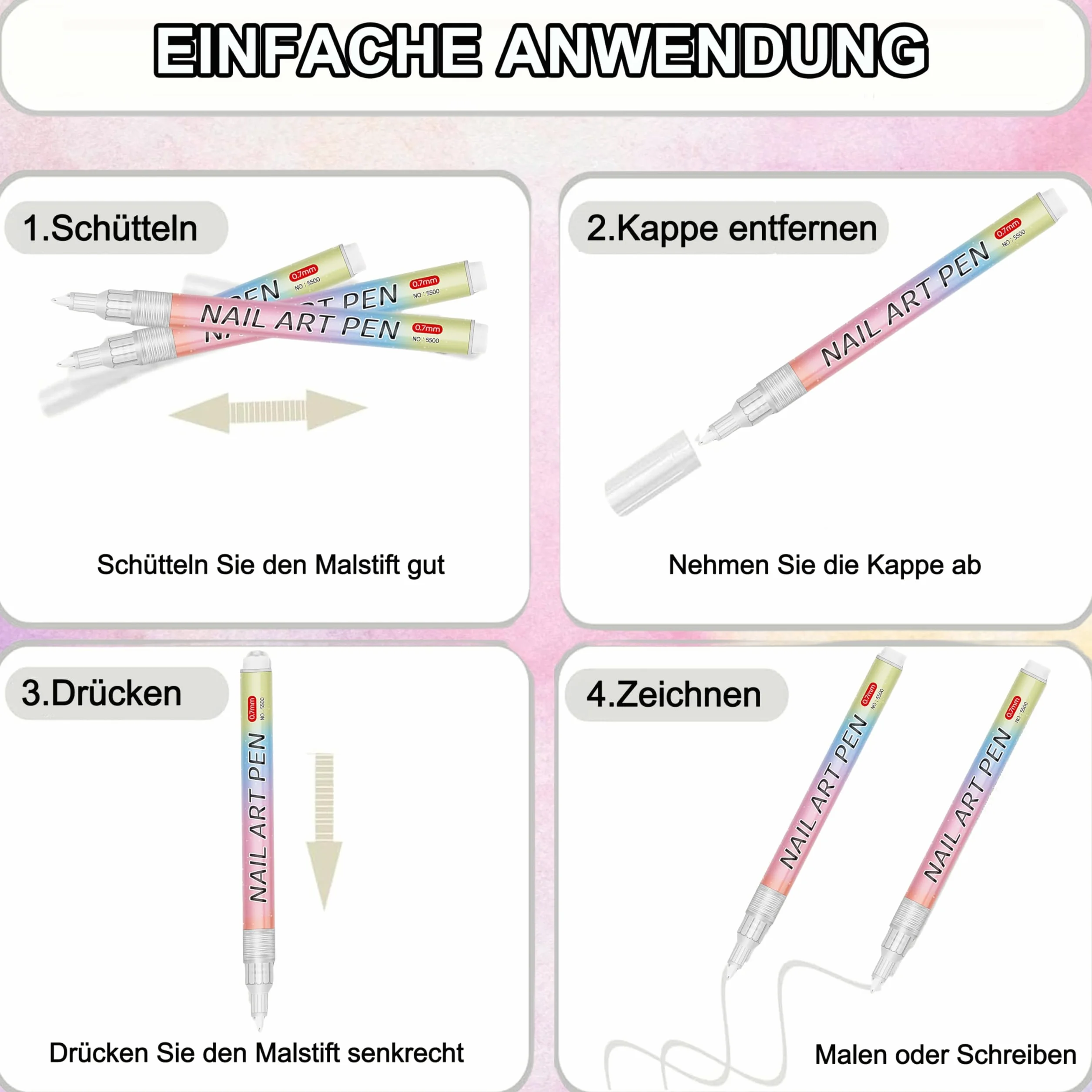 4 kolory Nail Art Pen 3D, zestaw pisaków do malowania paznokci, DIY do malowania paznokci, graffiti, końcówki do paznokci, akcesoria do manicure, do stylizacji paznokci (kolorowe, 4 szt.)