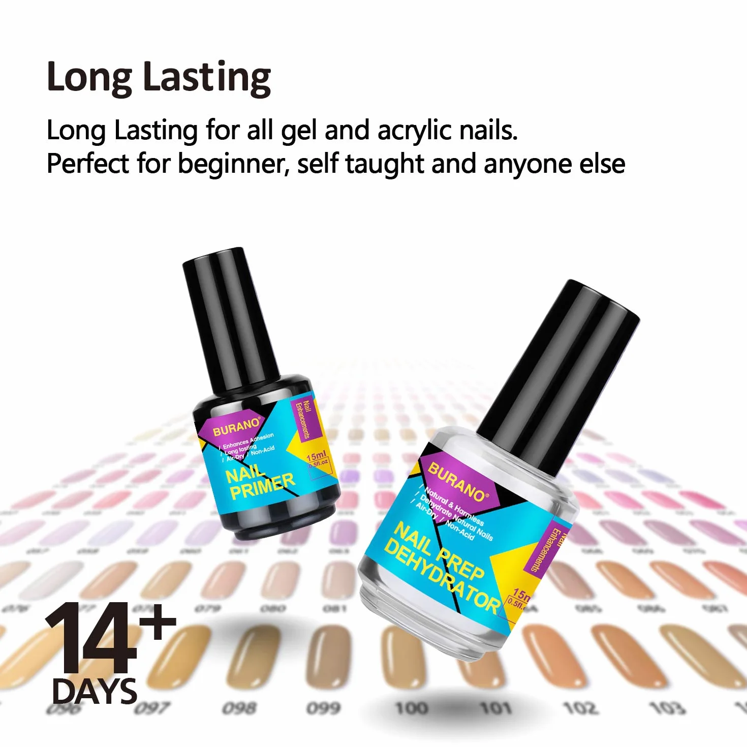 BURANO Natural Nail Prep Dehydrator and Primer for Acrylic 15ml 4 Bottle Nail Art Gel Designer Kit