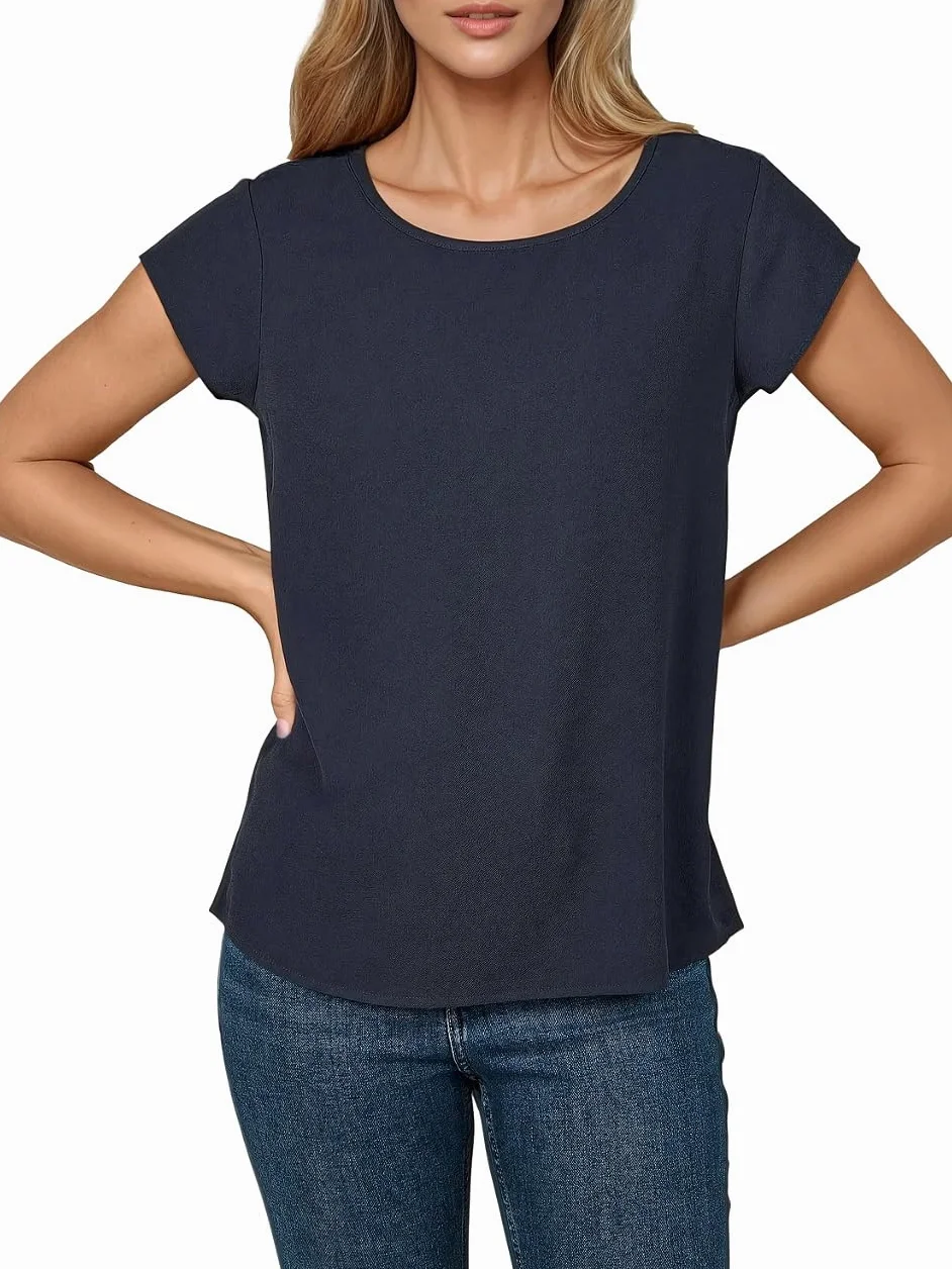 DENIMFY DFAda zestaw 2 koszulek damskich, okrągły dekolt, krótki rękaw, zamek błyskawiczny, basic, jednokolorowy, czarny, różowy, zielony, granatowy, S, M, L, XL, XXL