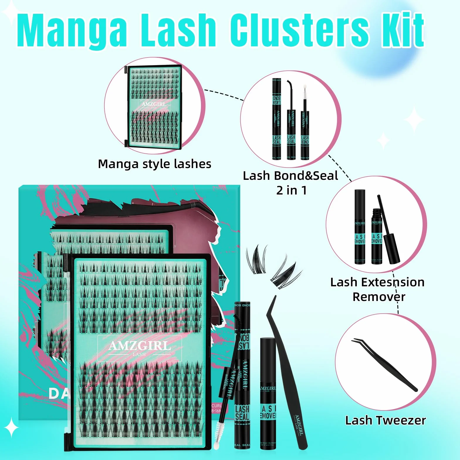 Zestaw przedłużek do rzęs Manga Lashes 144 szt. Fairy Cluster Lashes 8-16 mm Black Bond