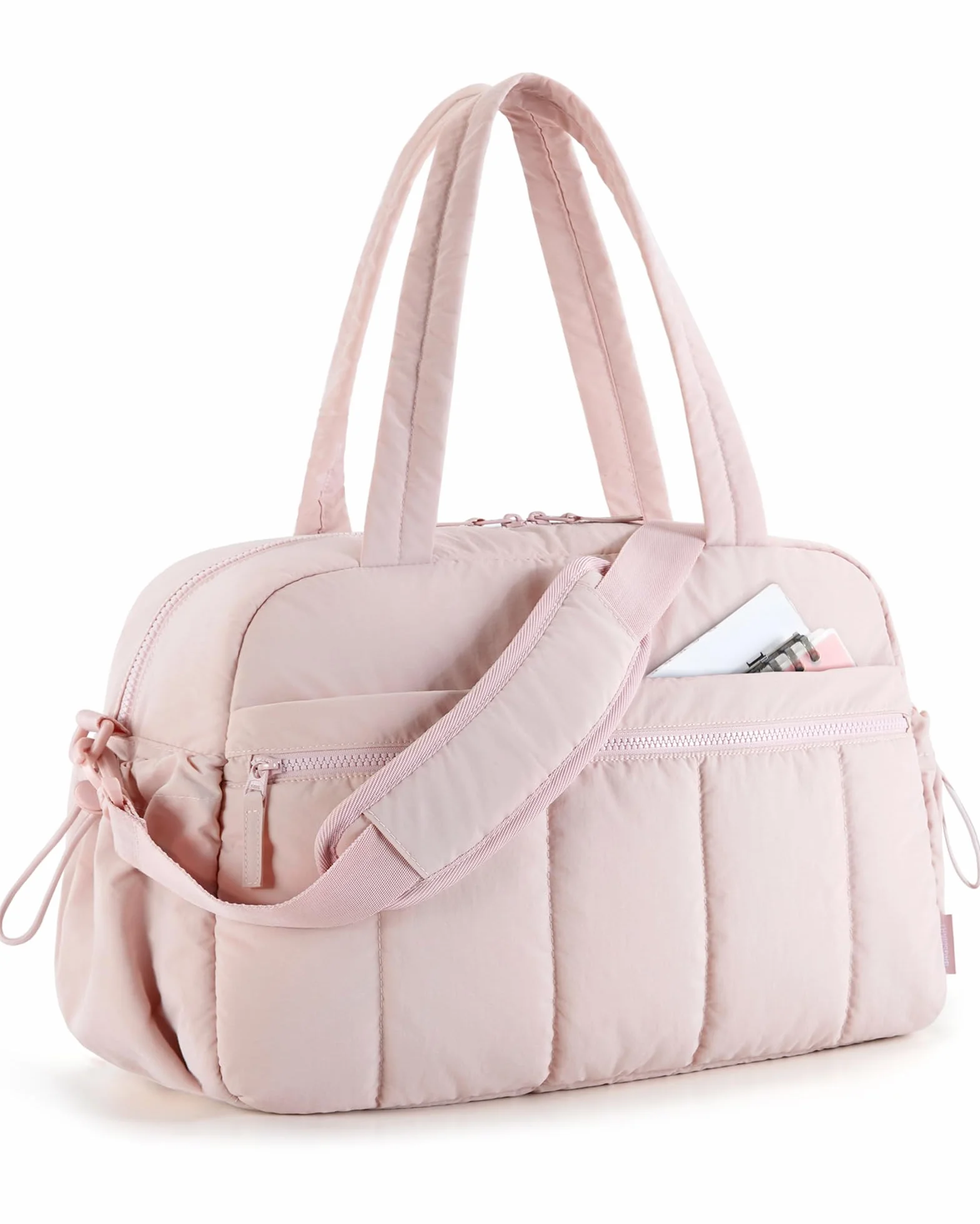 BAGSMART Torby Podróżne Damska, 24L Torba Sportowa na Siłownię Wypełniona Puchem, Duża Pojemność, Wodoodporna Torba Podróżna, Lekka Torebka z Wodoodporną Torbą z PVC, Różowy, M