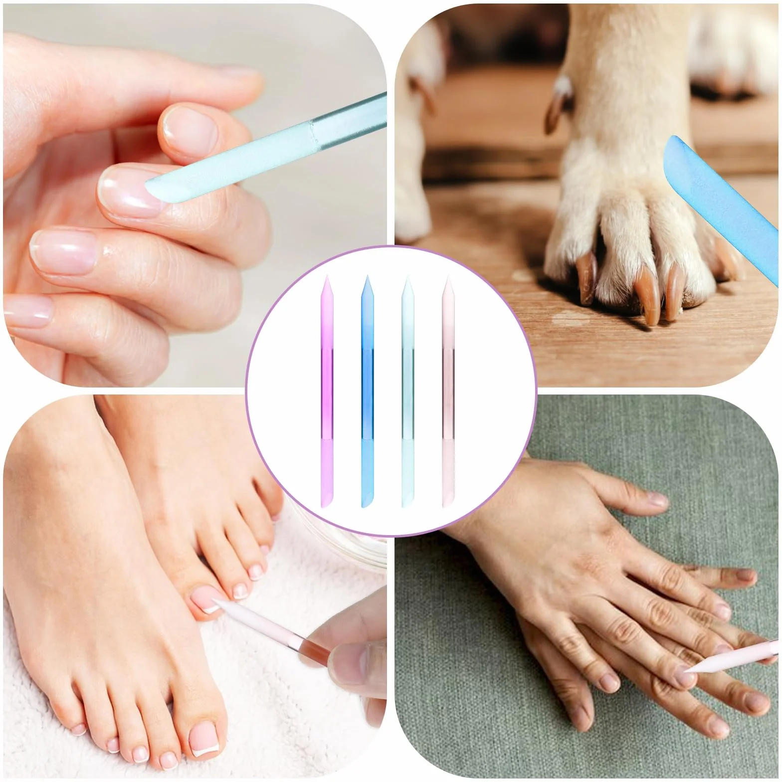Teaaha 4 sztuki szklanych popychaczy do skórek paznokci, okrągły pilnik do paznokci, narzędzie do usuwania skórek paznokci, profesjonalne narzędzie do manicure, precyzyjne pilniki dla kobiet, do domu