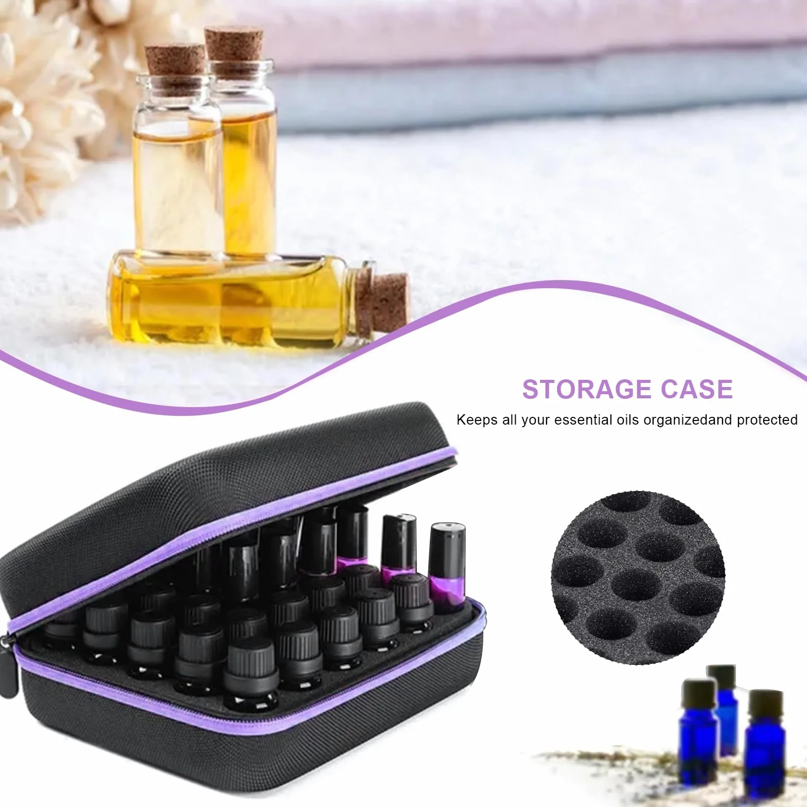30 przegródek, torba do przechowywania olejków eterycznych, wodoszczelna, z tworzywa EVA, z uchwytem, na butelki 5 ml, 10 ml, 15 ml, czarny
