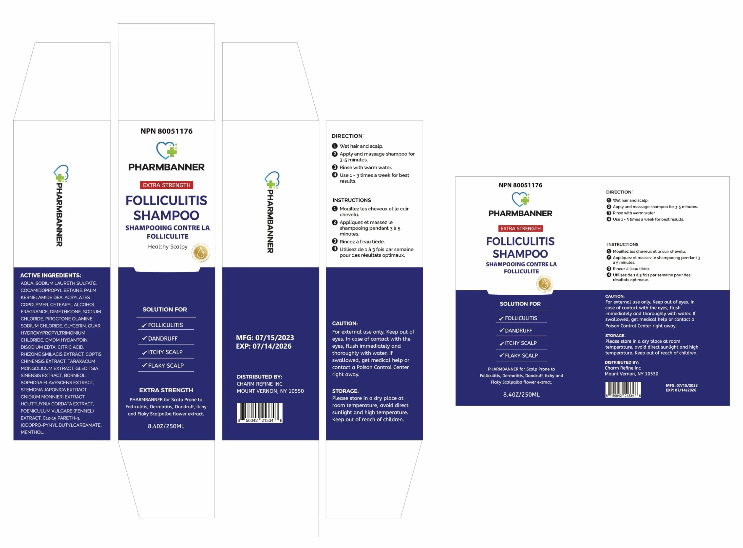 PHARMBANNER Szampon przeciwko zapaleniu mieszków włosowych i łojotokowemu zapaleniu skóry – przeciw łupieżowi, łuszczycy i swędzącej skórze głowy – łagodzi zaczerwienienia, łupież i podrażnienia – 250