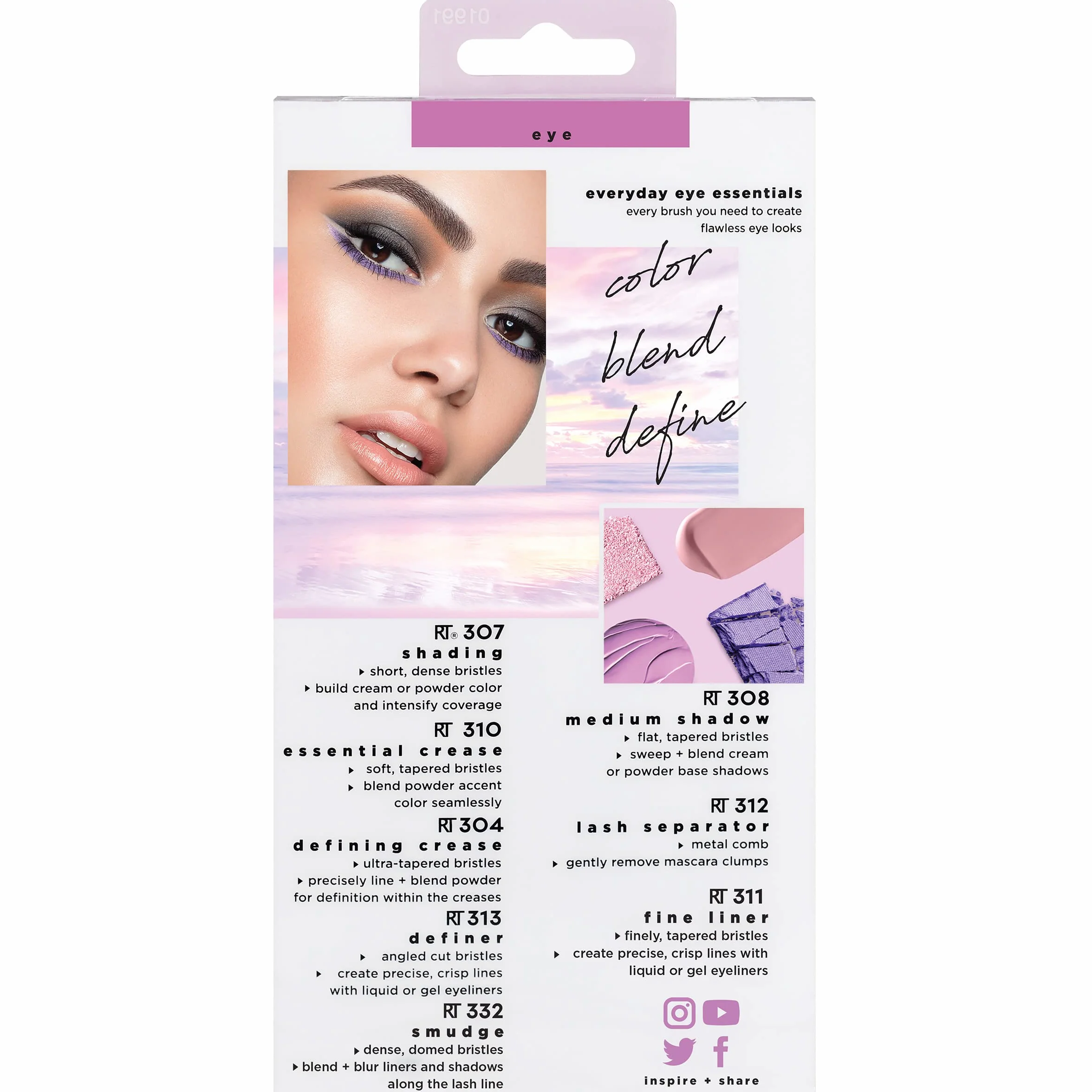 Real Techniques Everyday Eye Essentials Zestaw Pędzli do Makijażu, Fioletowy/Czarny, 8 Elementów