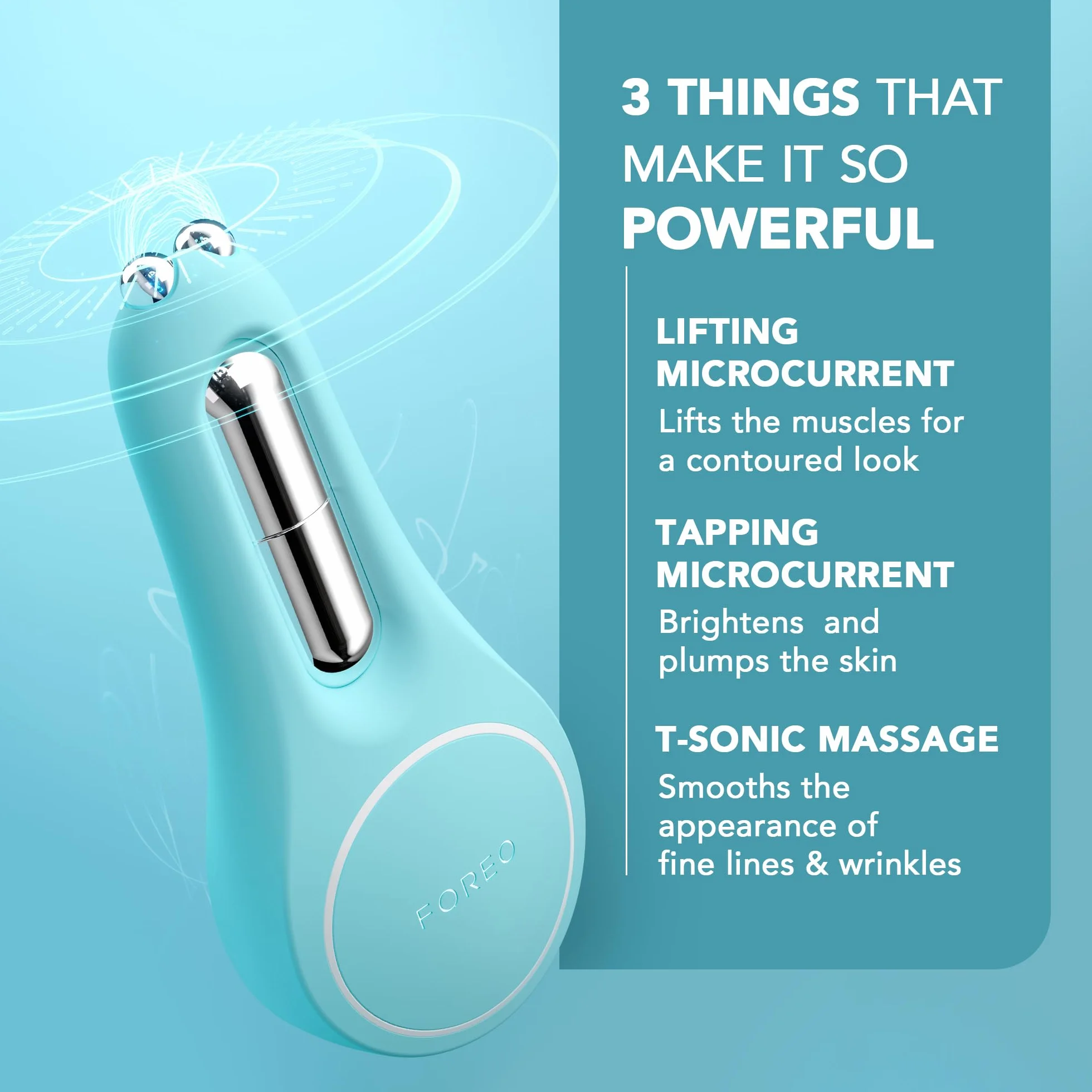 Foreo Bear 2 Eyes & Lips, mikroprądowe urządzenie przeciwzmarszczkowe, masażer oczu, podnoszenie brwi, powiększanie ust i cienie, niebieski Arctic Blue