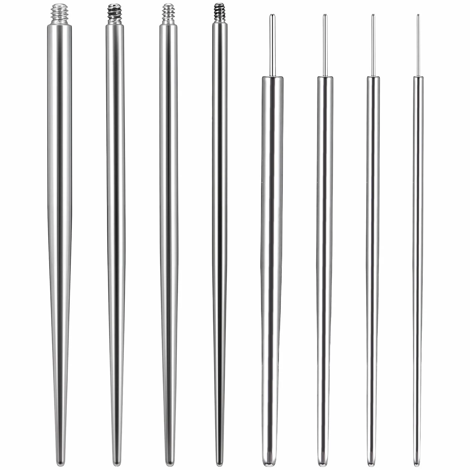 8 sztuk stożkowych narzędzi do wprowadzania piercingu, wymienne igły do piercingu, bezgwintowy pręt do wprowadzania, nakręcane narzędzie pomocnicze do nosa, pępka, wargi, brwi, ucha, chrząstki