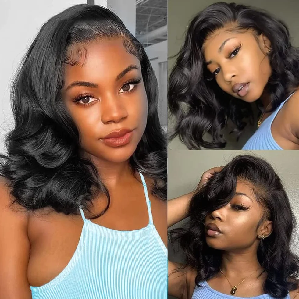 Wear and Go Glueless Wigs Human Hair 4x4 HD Lace Front Pre Cut Body Wave Natural Hairline 180 Density 14 inch