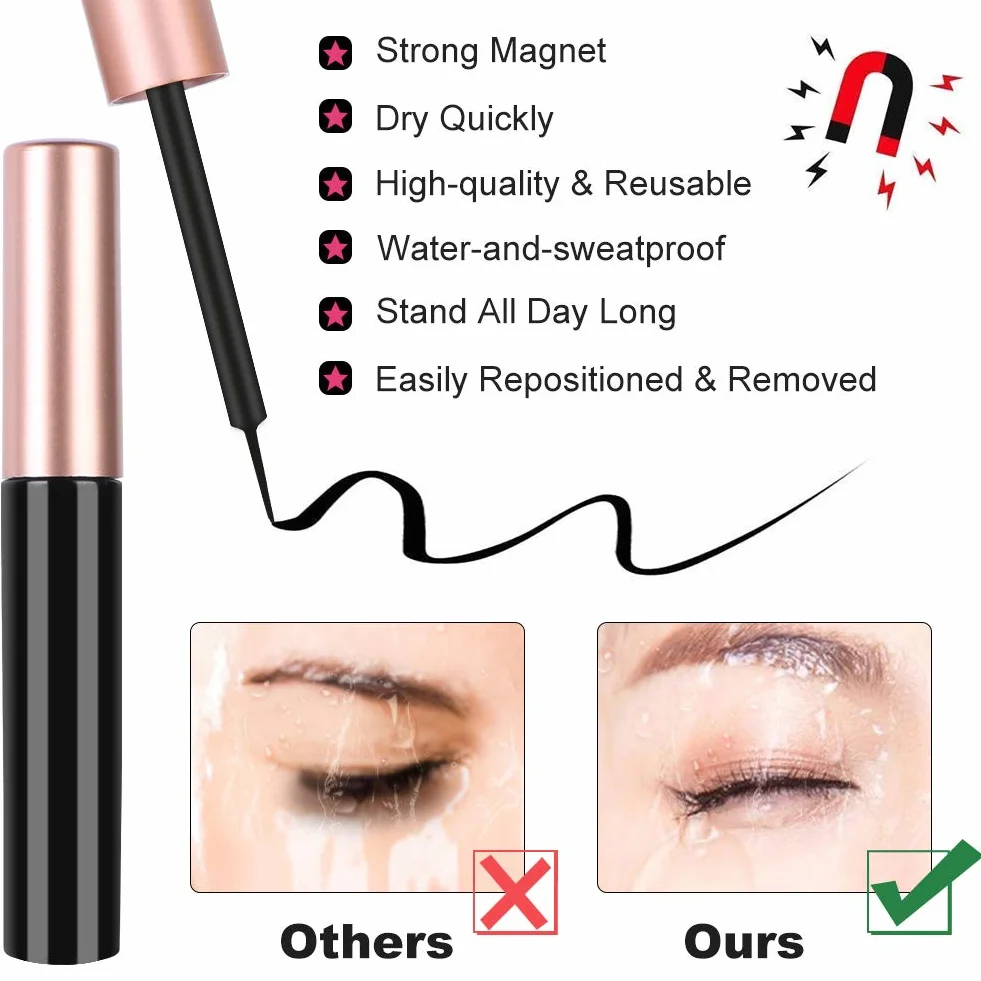 URAQT 5 par magnetycznych, grubych, długich, sztucznych rzęs 3D, z eyelinerem, naturalnie magnetyczne rzęsy, zestaw ze szczypcami, wodoodporne i wielokrotnego użytku