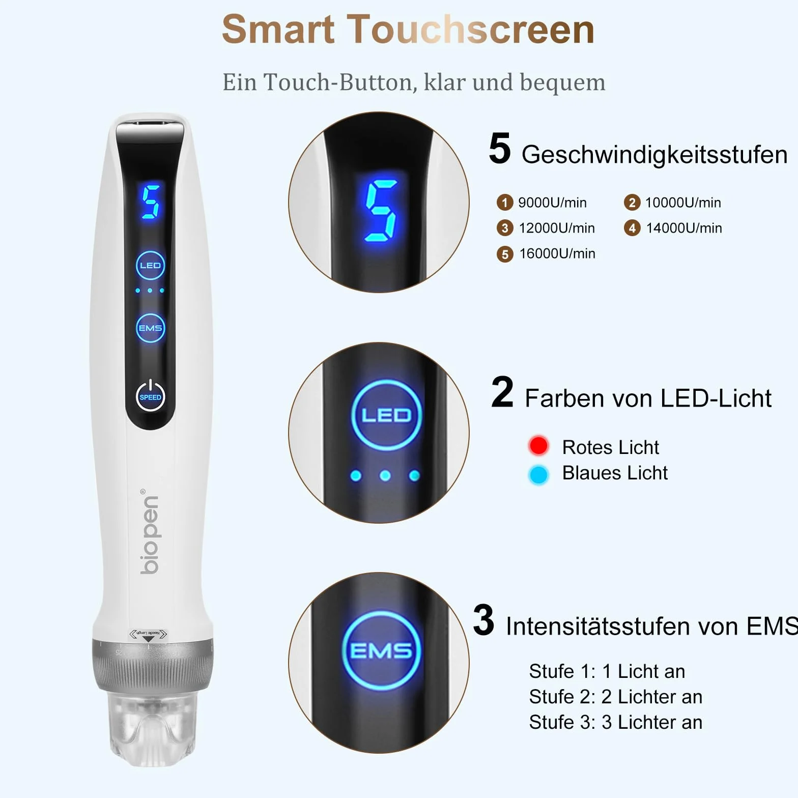 Microneedling Pen z EMS LED 3 w 1 Derma Pen Q2 z inteligentną podstawą czujnika, 3 wkłady do twarzy, ciała, porostu włosów