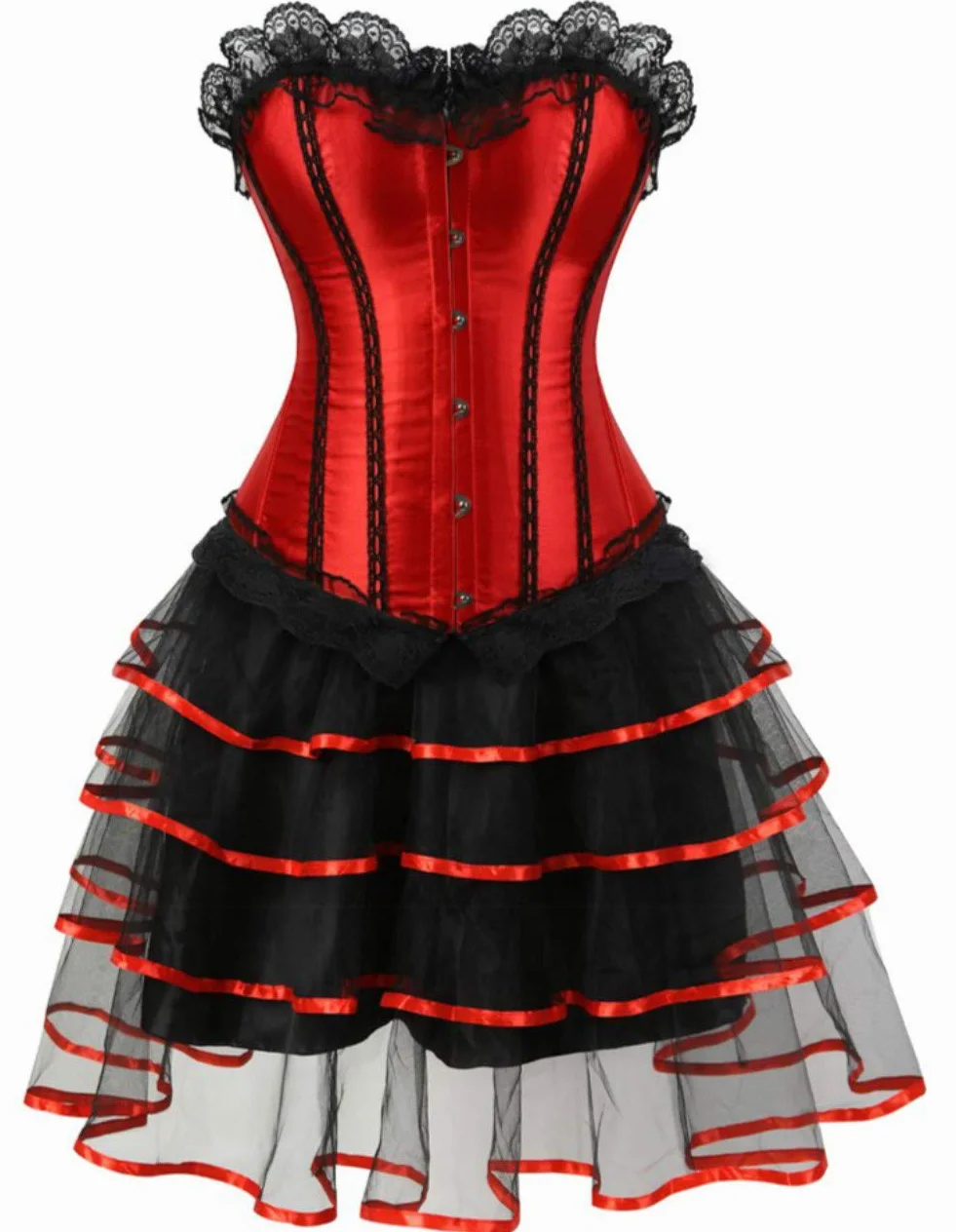 Kelvry Damska seksowna gotycka koronkowa sukienka vintage z gorsetem i gorsetami ze spódnicą plus size