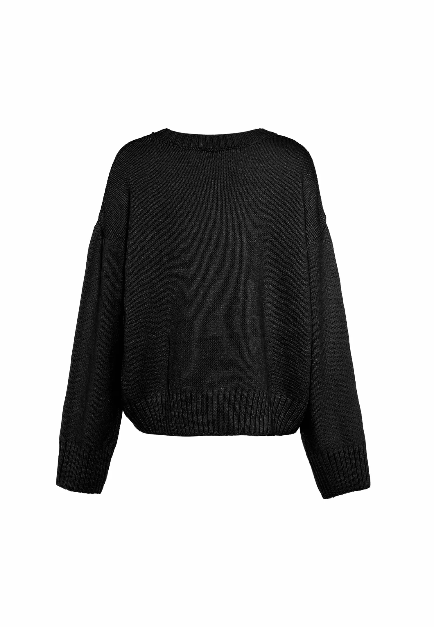 Aleva Damski elegancki sweter z okrągłym dekoltem w delikatnym stylu akryl czarny rozmiar XS/S, czarny, XS