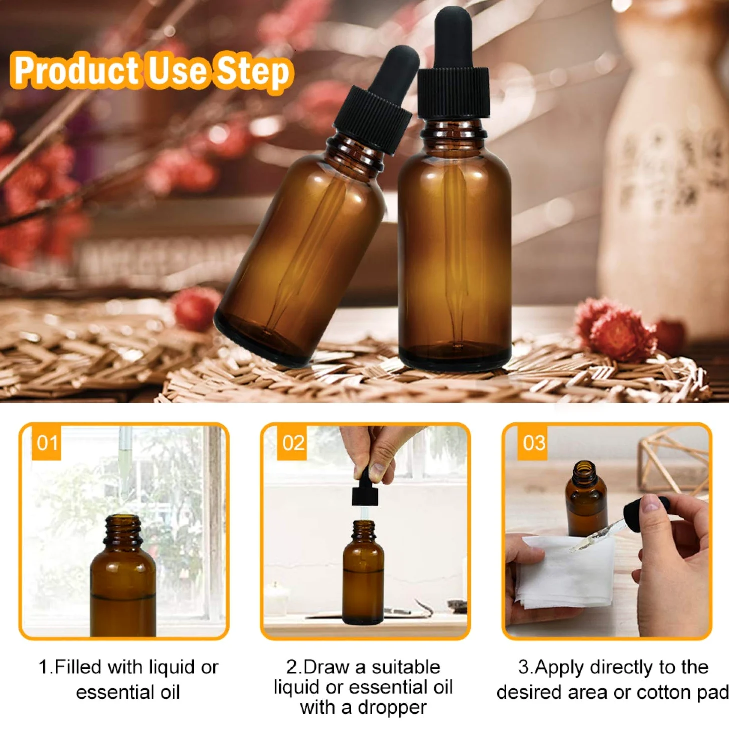 June Fox 99 Pack 1oz Amber Glass Dropper Bottles with Glass Droppers and Black Cap for Essential Oils, Lab Chemicals, Perfumes
