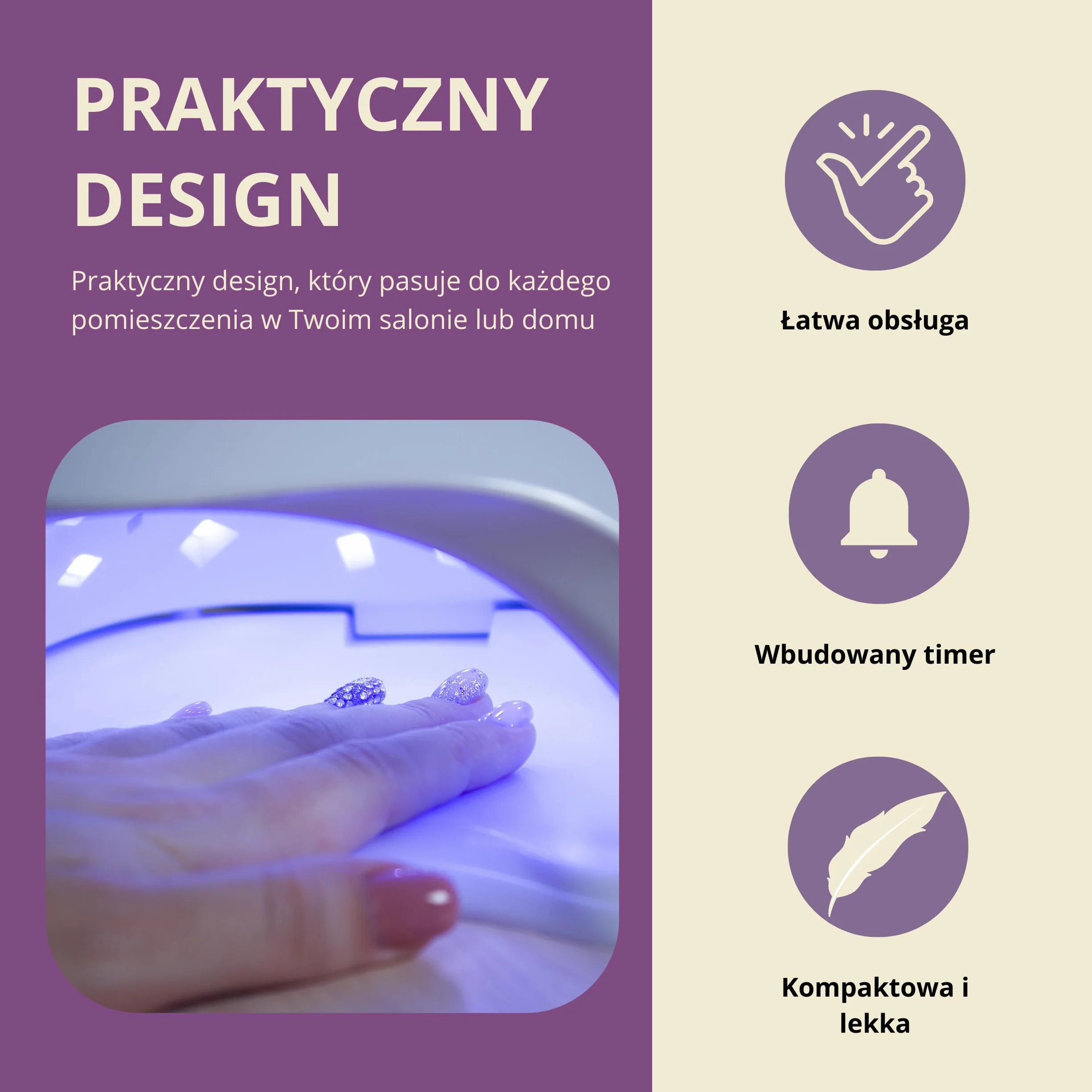 INLAQ lampa Dual UV/LED do paznokci hybrydowych 48 W biała wyświetlacz LCD trzy tryby
