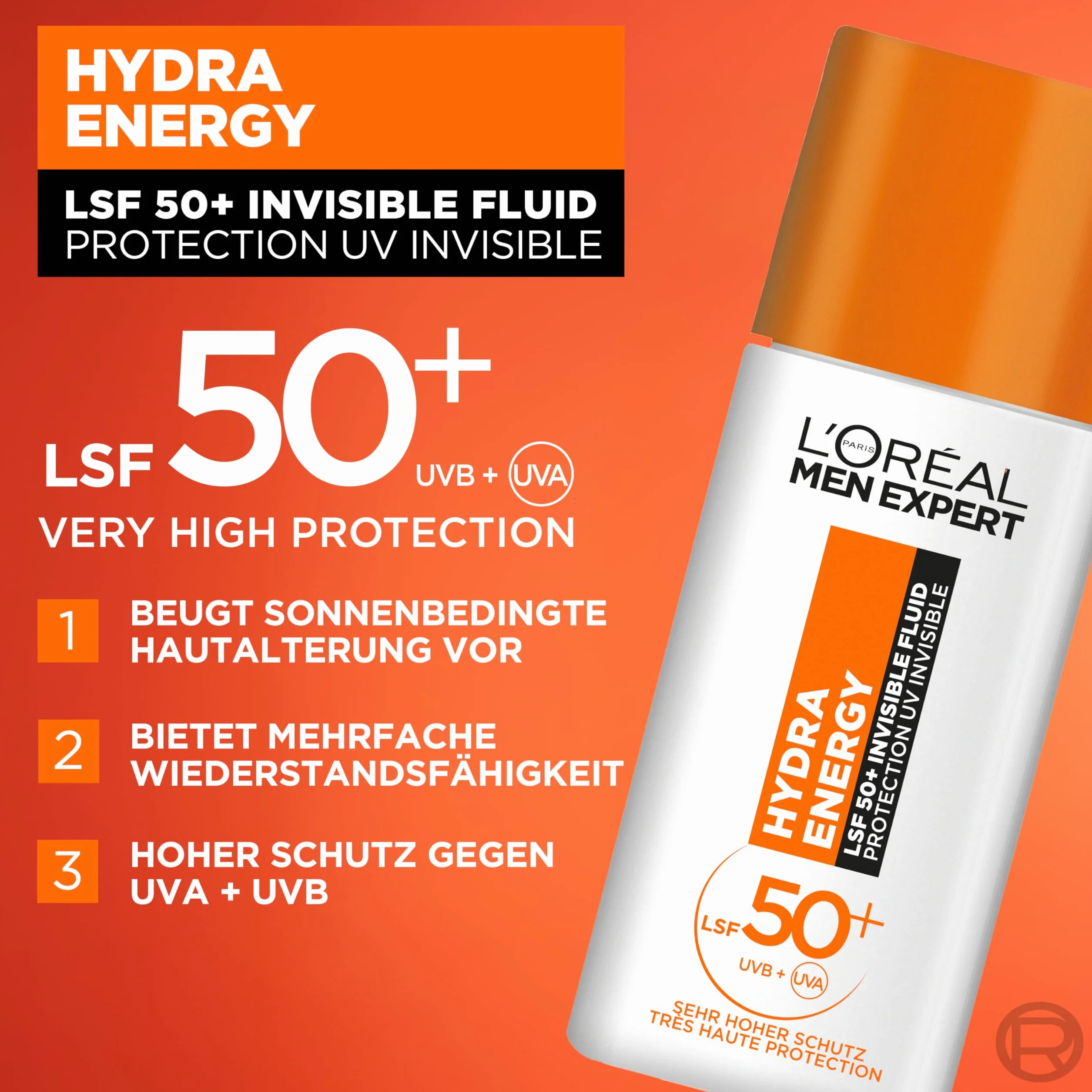 L'Oréal Men Expert SPF 50 krem przeciwsłoneczny UV dla mężczyzn, niewidzialny płyn do twarzy