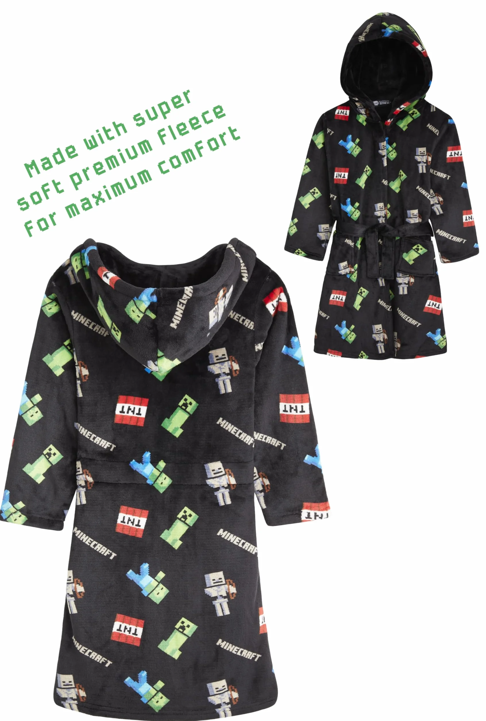 Minecraft Płaszcz poranny, polarowy szlafrok, miękki, przytulny, frotte Creeper i kaptur, młodzieżowy płaszcz flanelowy, dla chłopców i dziewczynek, bielizna nocna Robe