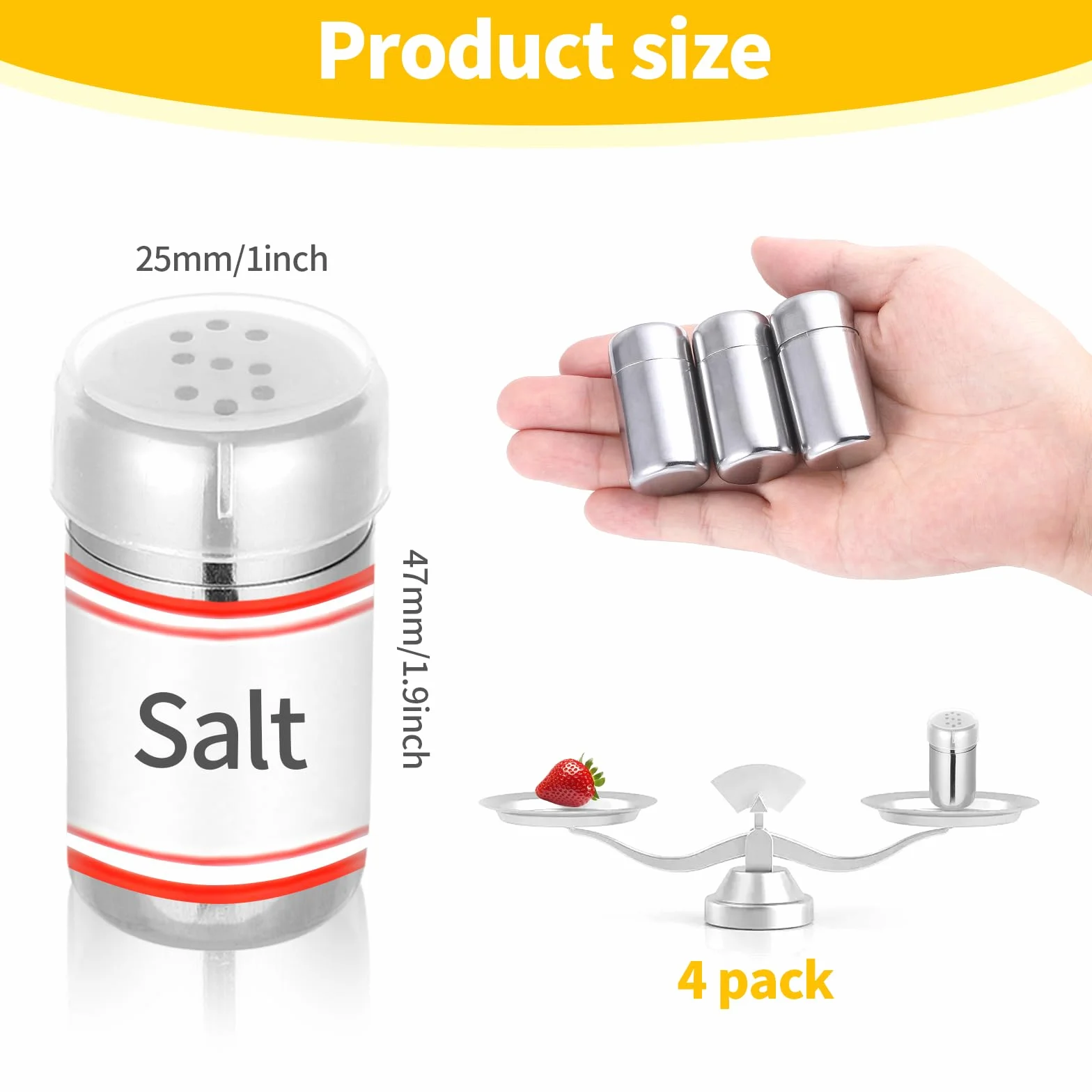 4 sztuki mini solniczek do podróży, 15 ml, ze stali nierdzewnej, mała solniczka z pokrywką, mini solniczka na kemping, nadaje się do kuchni, restauracji, na kemping i wieczory przy grillu na świeżym
