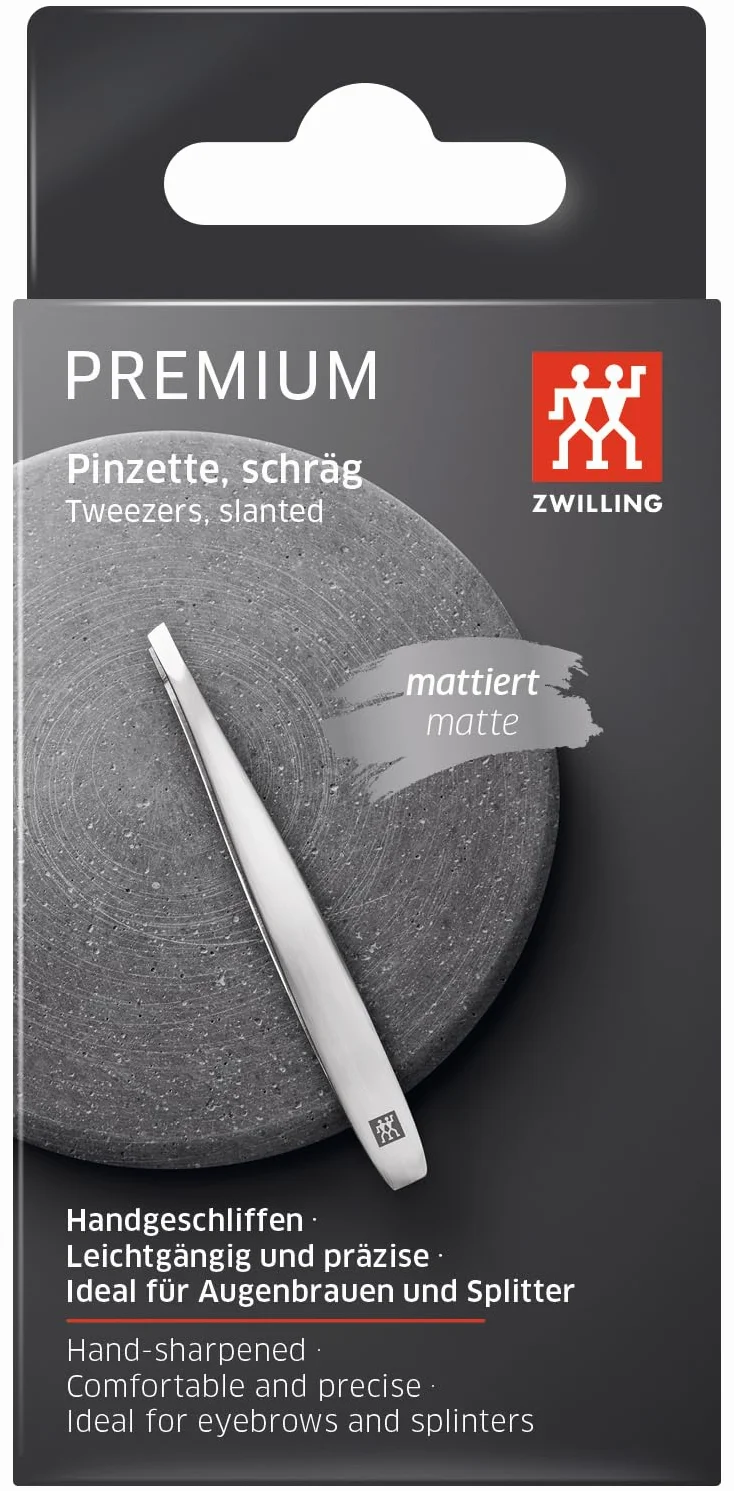 ZWILLING Pęseta skośna (wyrywanie brwi, usuwanie drzazg, ręcznie szlifowane, chropowate końcówki, hipoalergiczna), premium, srebrna, 90 mm