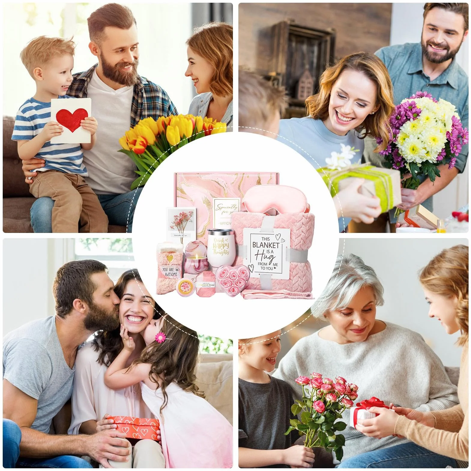 Luxury Relaxation Set Birthday Gift Basket for Women with Cozy Flannel Blanket Spa Tools