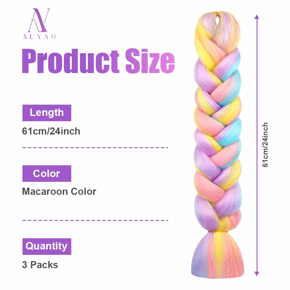 AUYAO Warkocz przedłużenie włosów, 3 szt. Jumbo Braids Meches, przedłużenie włosów z włókna syntetycznego, do szydełka, skręcania