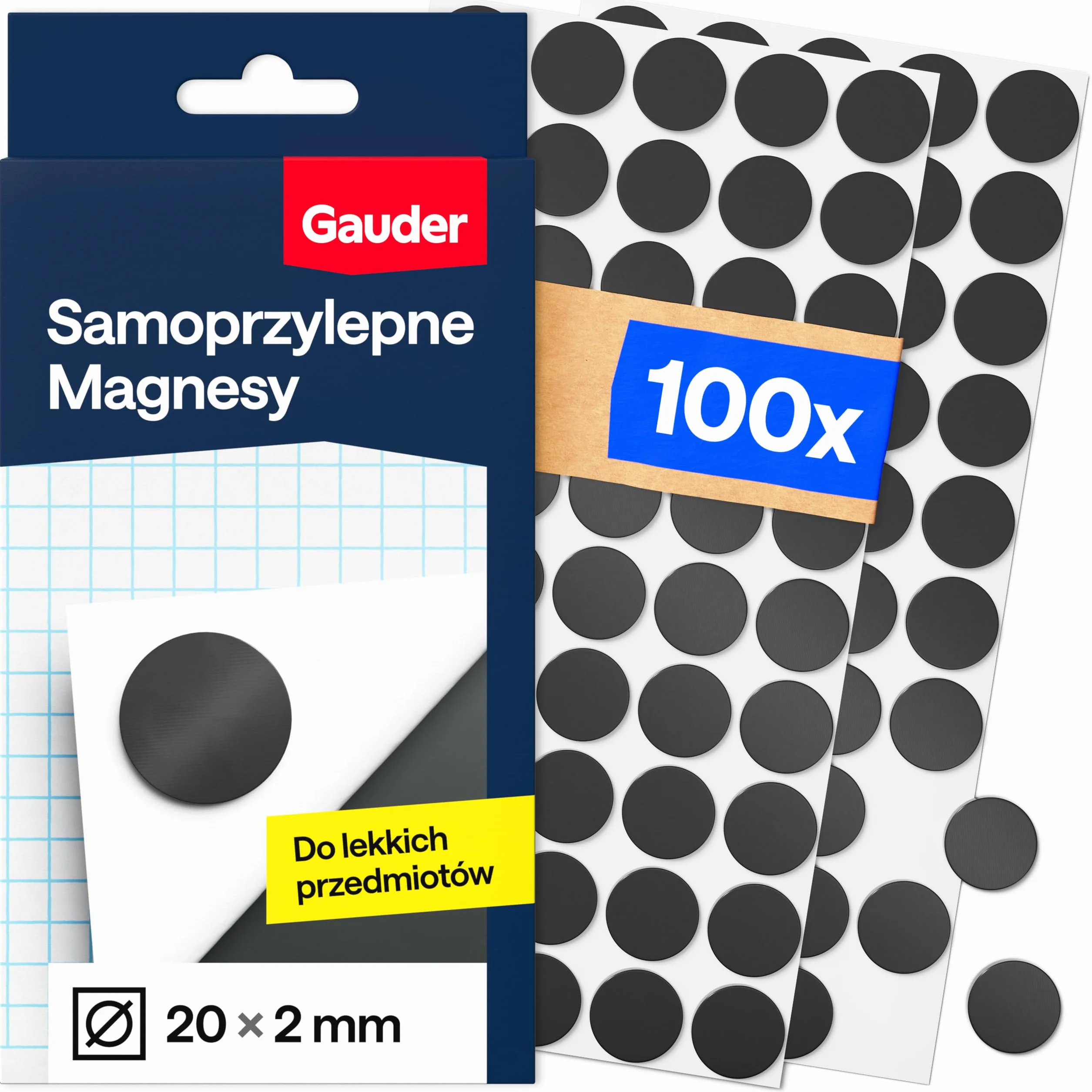 GAUDER Magnesy Samoprzylepne - Okrągłe Magnesy do Notatek, Zdjęć i Projektów Kreatywnych - Samoprzylepne Kropki Magnetyczne do Lekkich Przedmiotów (100 sztuk - 20 x 2 mm)
