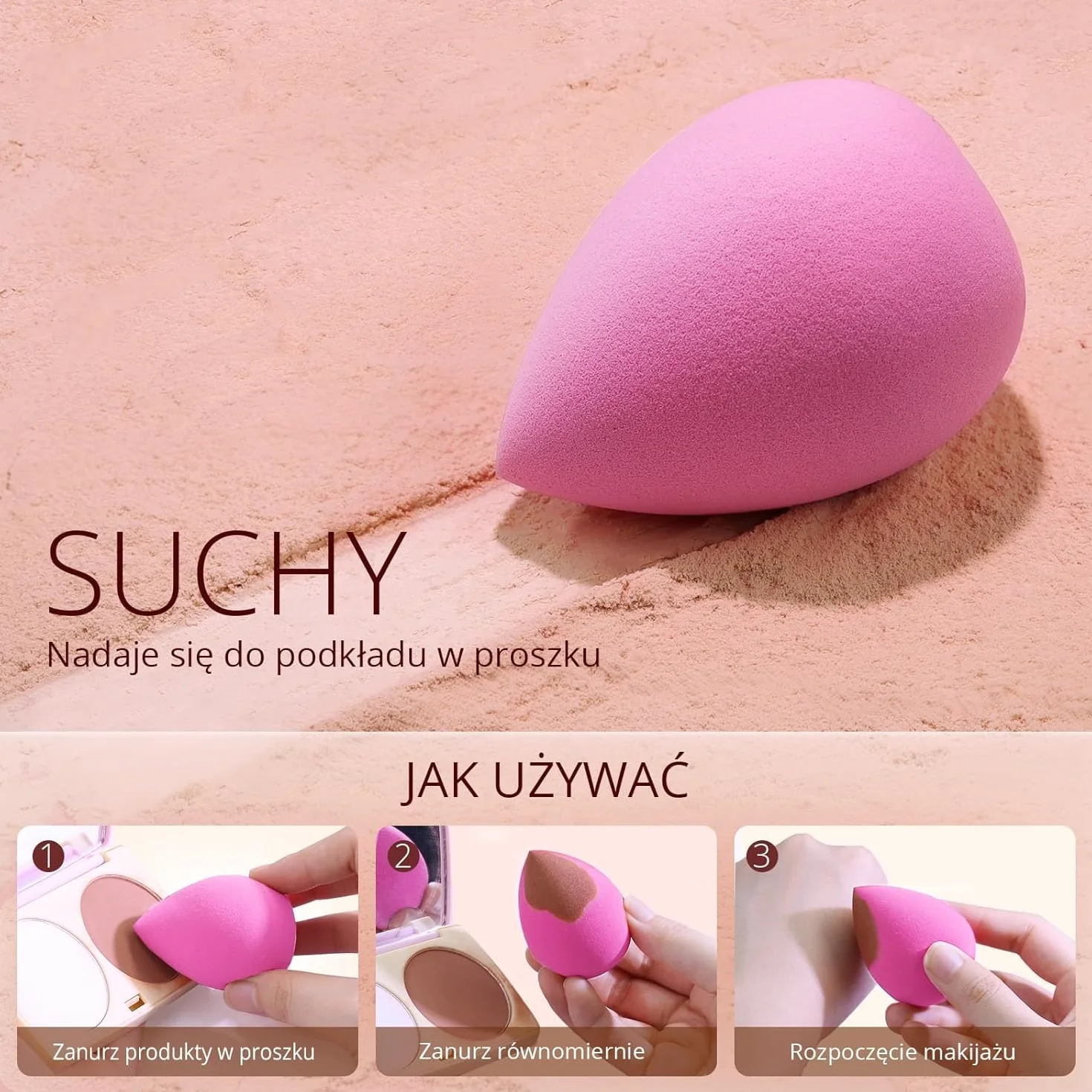BEAKEY 6-częściowy zestaw gąbek do makijażu, różowa gąbka do podkładu
