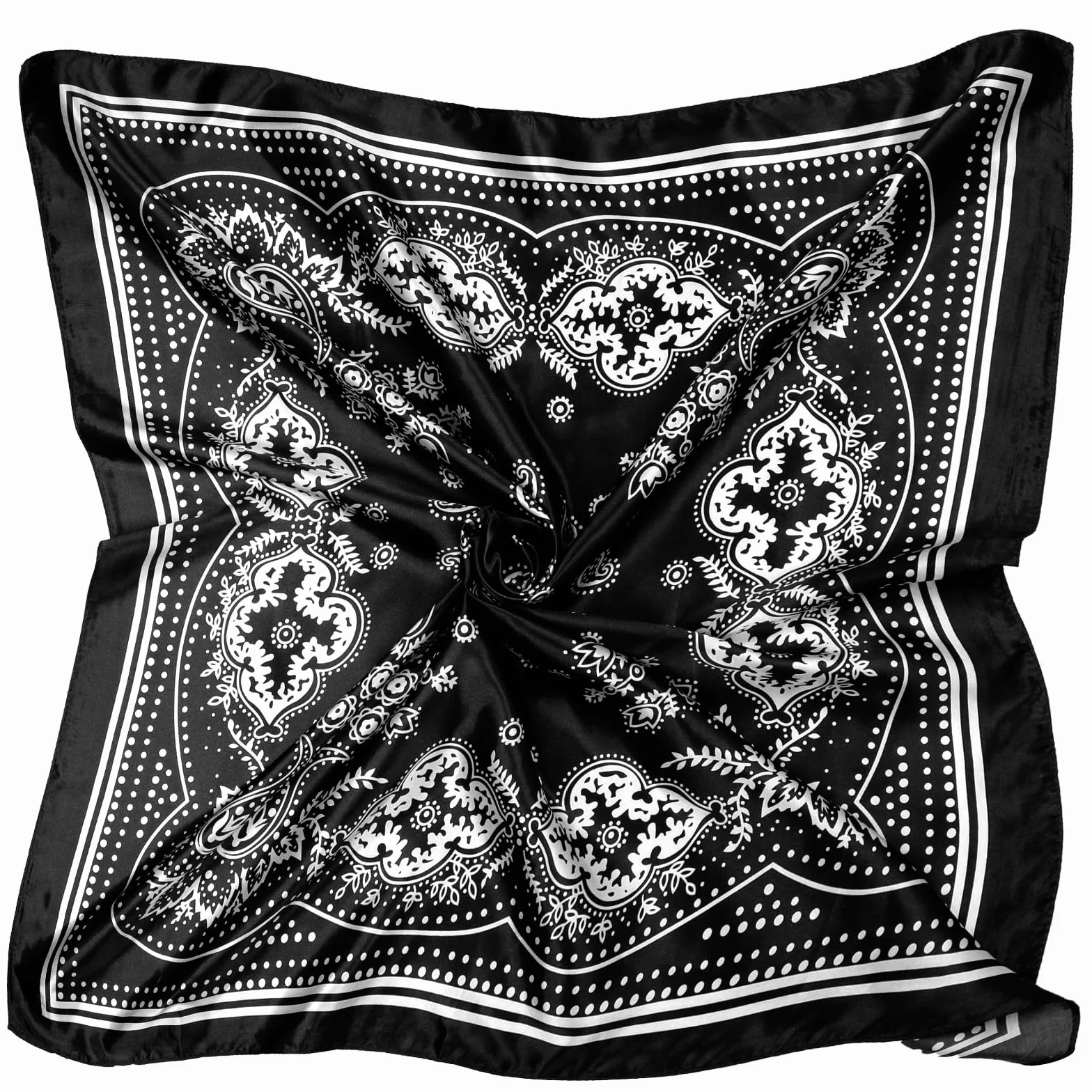 Damskie jedwabne chusty, 90 x 90 cm, miękkie, kwadratowe, jedwabne chusty, bandana, jedwabna chustka, dekoracja, na głowę, prezent dla kobiet (czarne)