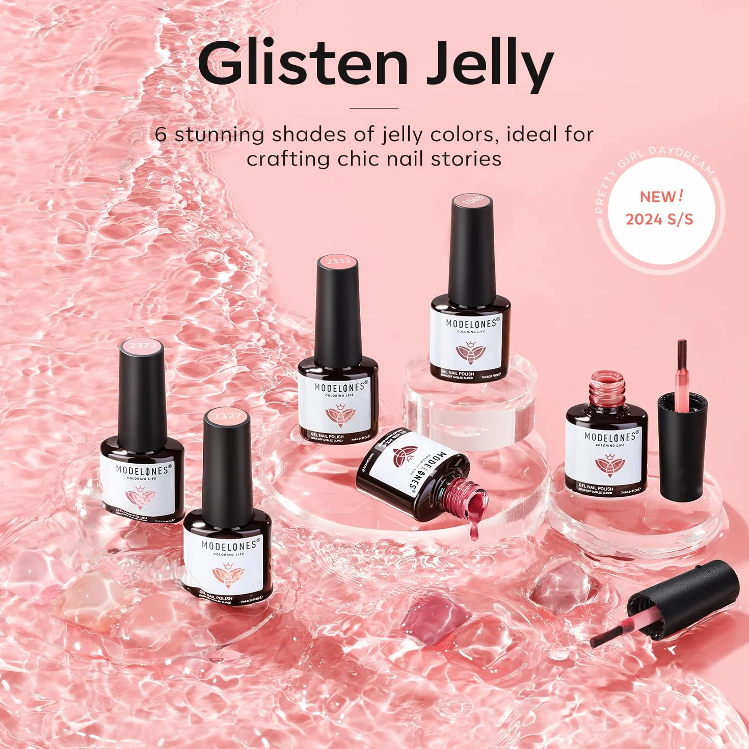 Modelones Zestaw żelowych lakierów do paznokci, 6 kolorów, żelowe, przezroczyste, różowe, nude, brązowe, żelowe lakiery UV do Starter Nail Art Salon DIY Home, 7 ml