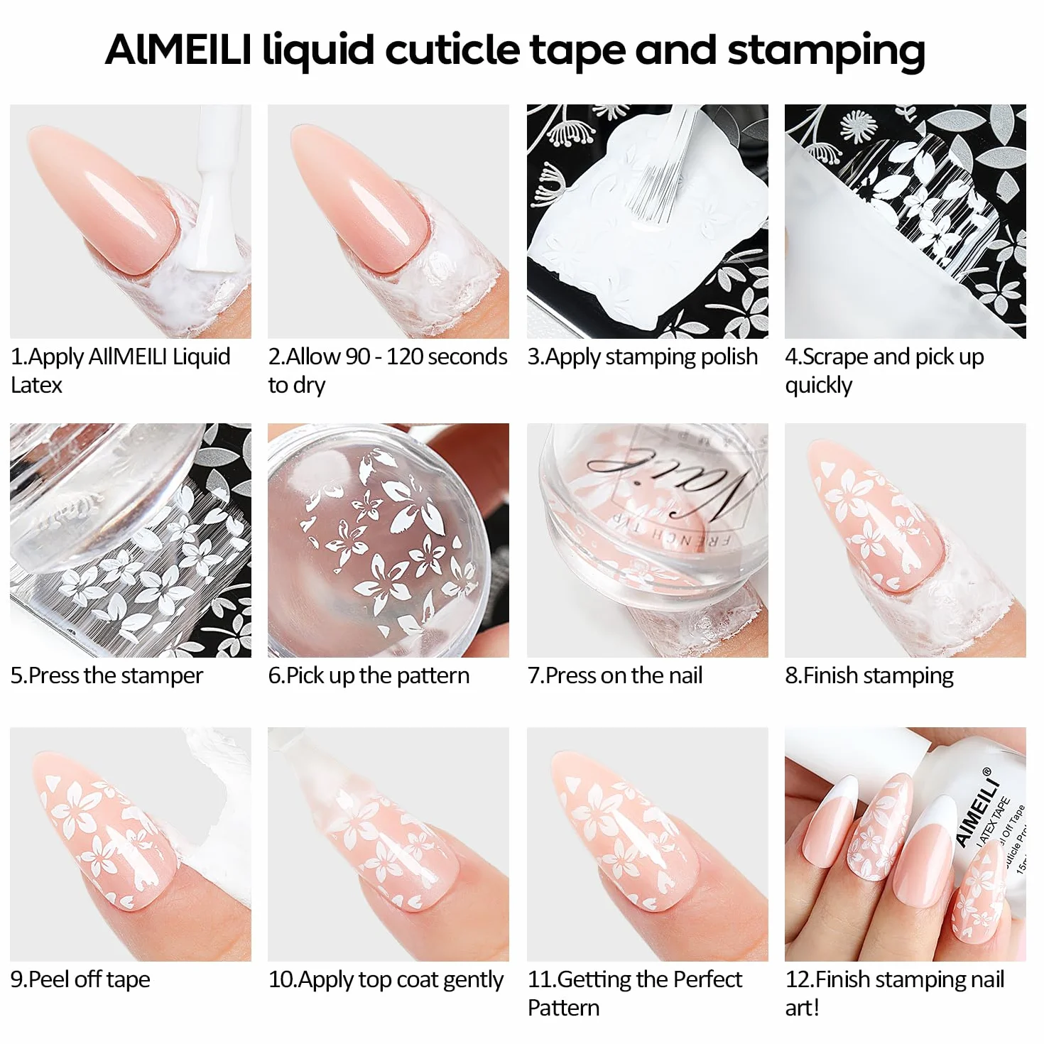AIMEILI Nail Art Tamping Plates Zestaw do manicure pedicure 5 szt. płaskich paznokci z 2 stamper i 2 skrobaczki