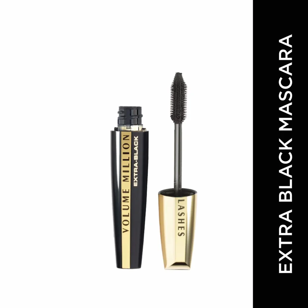 L'Oréal Paris Mascara Volume Million Lashes Tusz do rzęs w głębokiej czerni dla dodatkowego podkreślenia i objętości, nr 00 Extra-Black, 1 x 9,2 ml