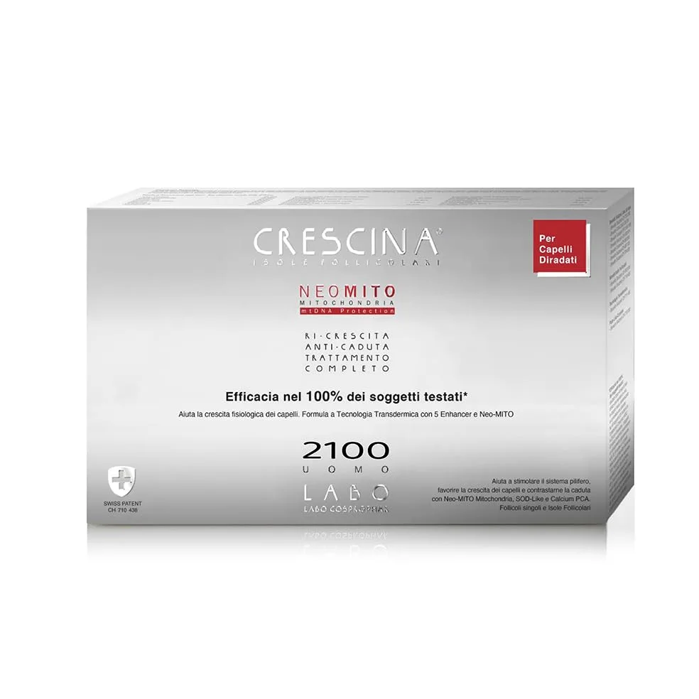 Crescina Transdermic NEO MITO Wyspy Pęcherzykowe Podwójne leczenie do ponownego wzrostu i zapobiegania wypadaniu włosów 2100 mężczyzn 20 fiolek (10 + 10)