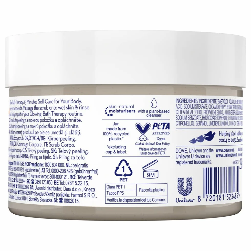 Dove Bath Therapy Glow Bodyscrub, dla promiennej skóry o zdrowym blasku, 295 ml