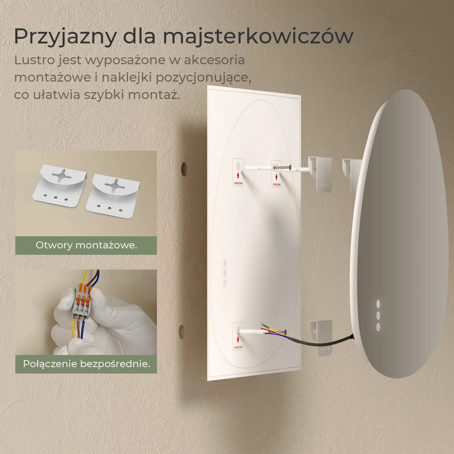 S'AFIELINA Asymetryczne Lustro łazienkowe LED, Lustro z oświetleniem LED 55x75 cm, Backlight, Antypara, 3000K/4000K/6500K, Ściemnialne, Funkcja pamięci, Sterowanie dotykowe, Montaż pionowy/poziomy