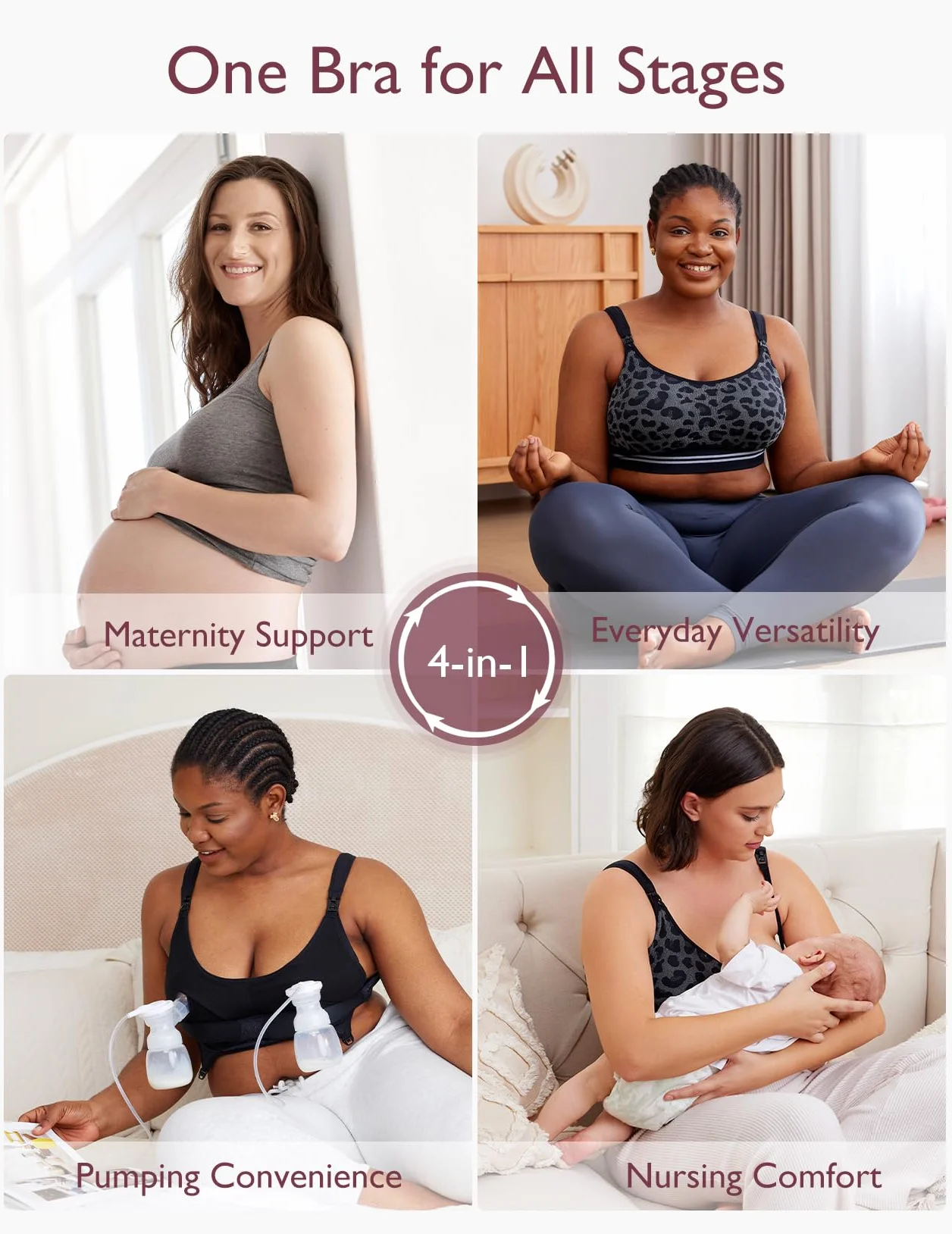 momcozy CozyFitClasp bezszwowy biustonosz do karmienia 4 w 1, do pompowania bez użycia rąk, biustonosz z pompką do mleka