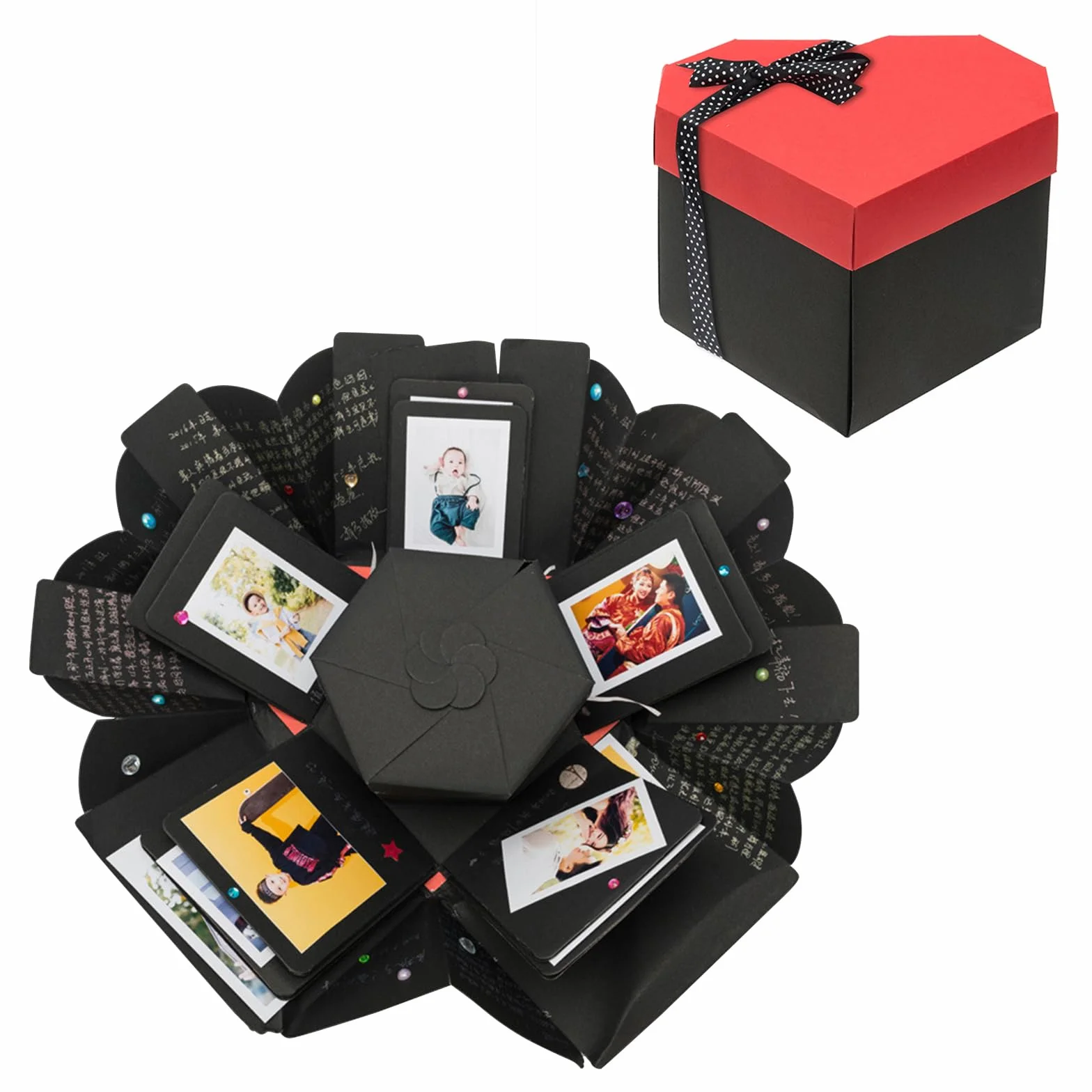 ENLACE Pudełko niespodzianka w kształcie serca, pudełko na prezent, album fotograficzny "zrób to sam", ręcznie robiony scrapbooking, pudełko eksplozyjne na urodziny, Boże Narodzenie, rocznicę,