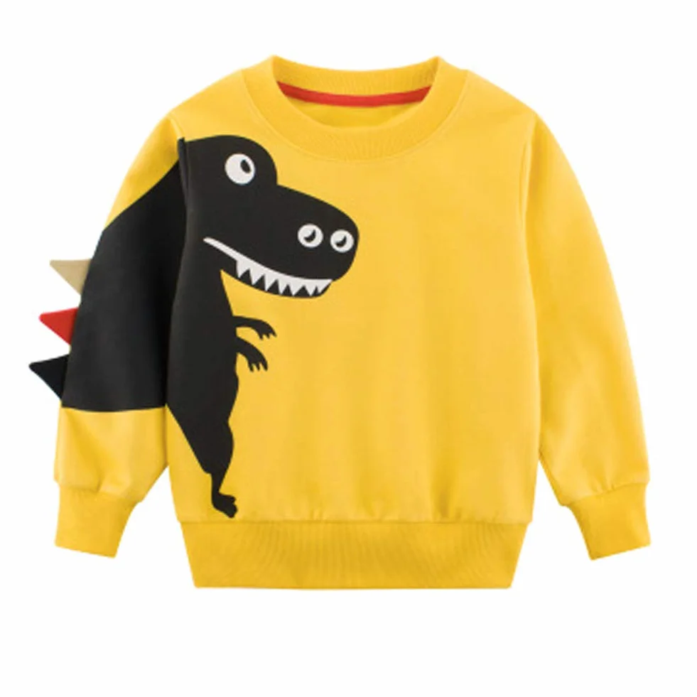 Chłopcy urocze dinozaury bluzy pulower sweter bawełna t-rex topy z długim rękawem T-shirt dla dzieci