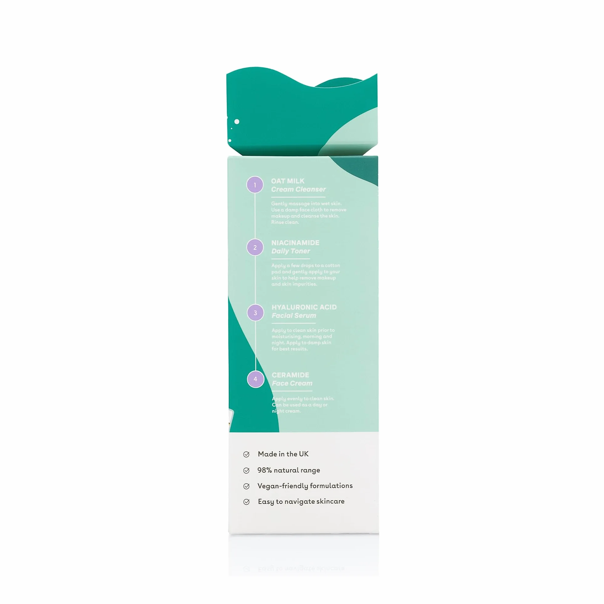 Zestaw prezentowy Q+A Holiday Heroes – 4-etapowy program z Oat Milk Cleanser, Niacinamide Toner, Hyaluronic Acid Serum, Ceramide Face Cream – Wegański, Nietestowany na zwierzętach
