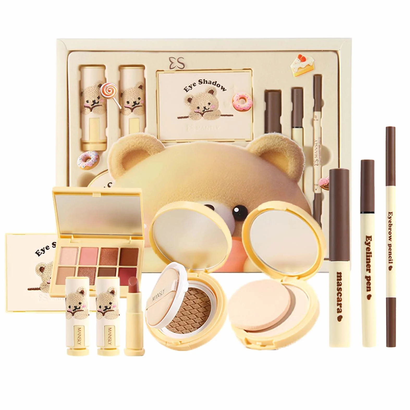 Zestaw do makijażu All-in-One, 8-częściowy zestaw do makijażu, zestawy do makijażu dla kobiet i dziewczynek, zestaw prezentowy z eyelinerem, paletą cieni do powiek, tuszem do rzęs, podkładem i szminką