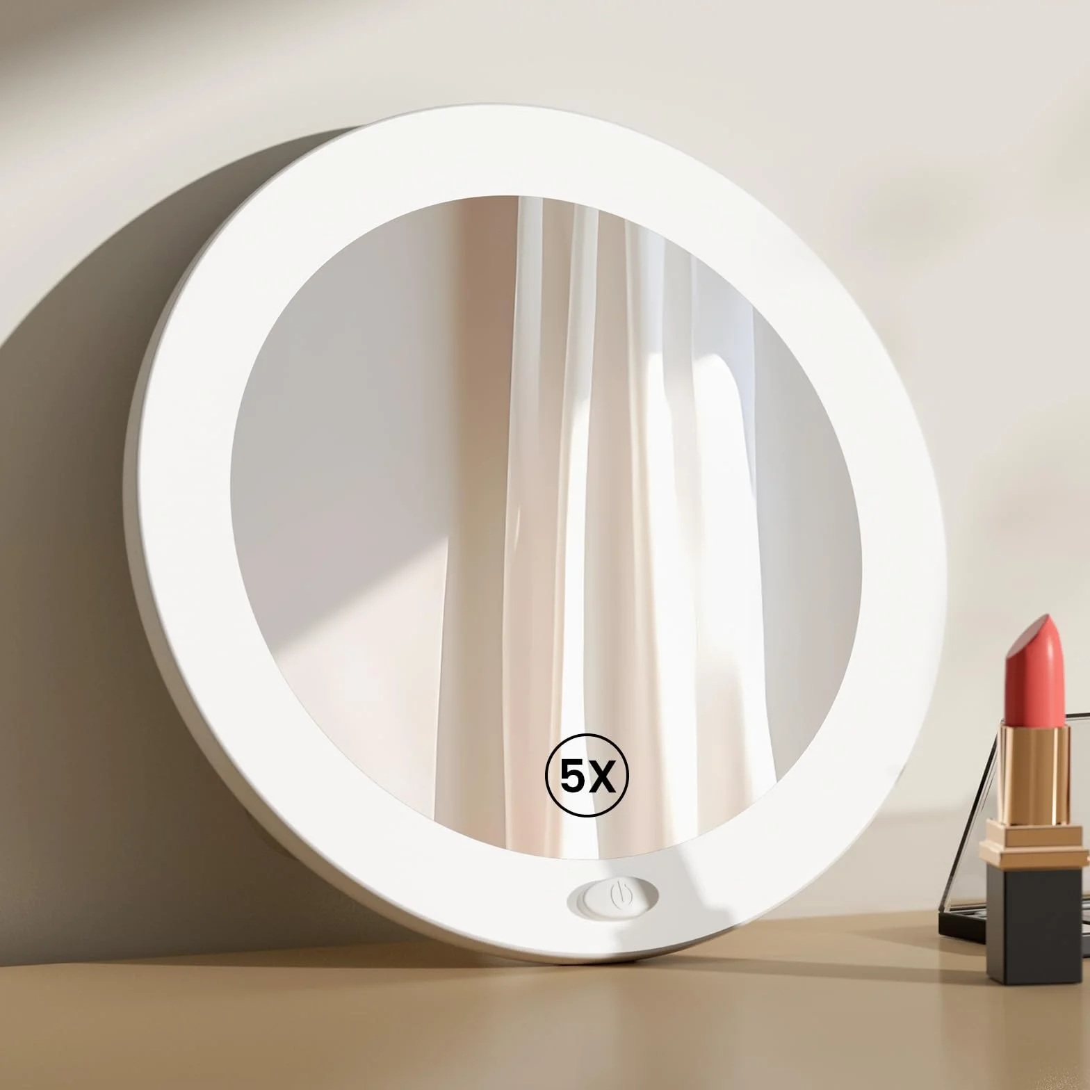 EMKE Lusterko kosmetyczne LED z 5-krotnym powiększeniem, średnica 165 mm, białe, przyssawka