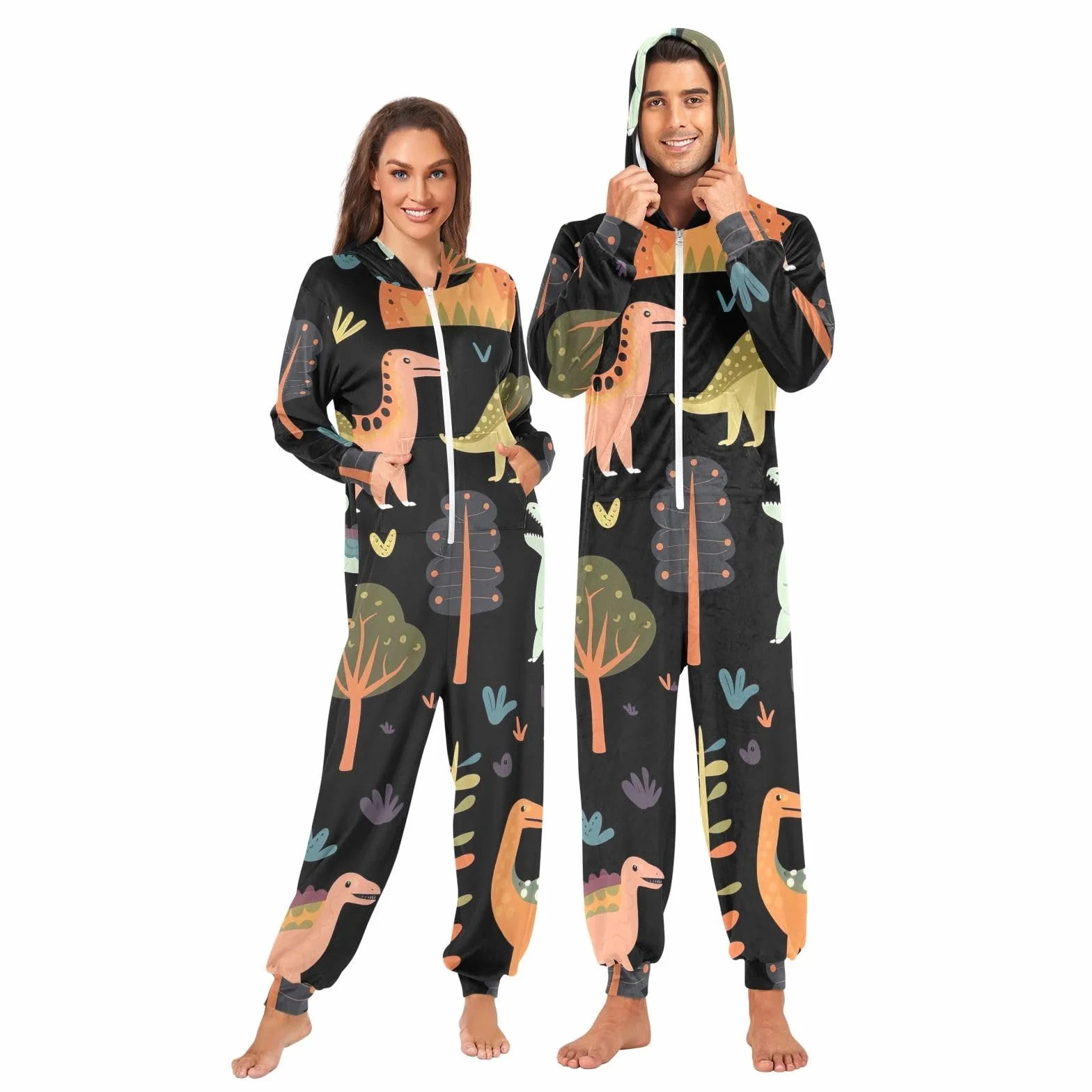 GAIREG Dinozaury Drzewa Dorosłych Piżama Onesie, Miękka Bluza Z Kapturem Jednoczęściowa Bielizna Nocna dla Mężczyzn Kobiet
