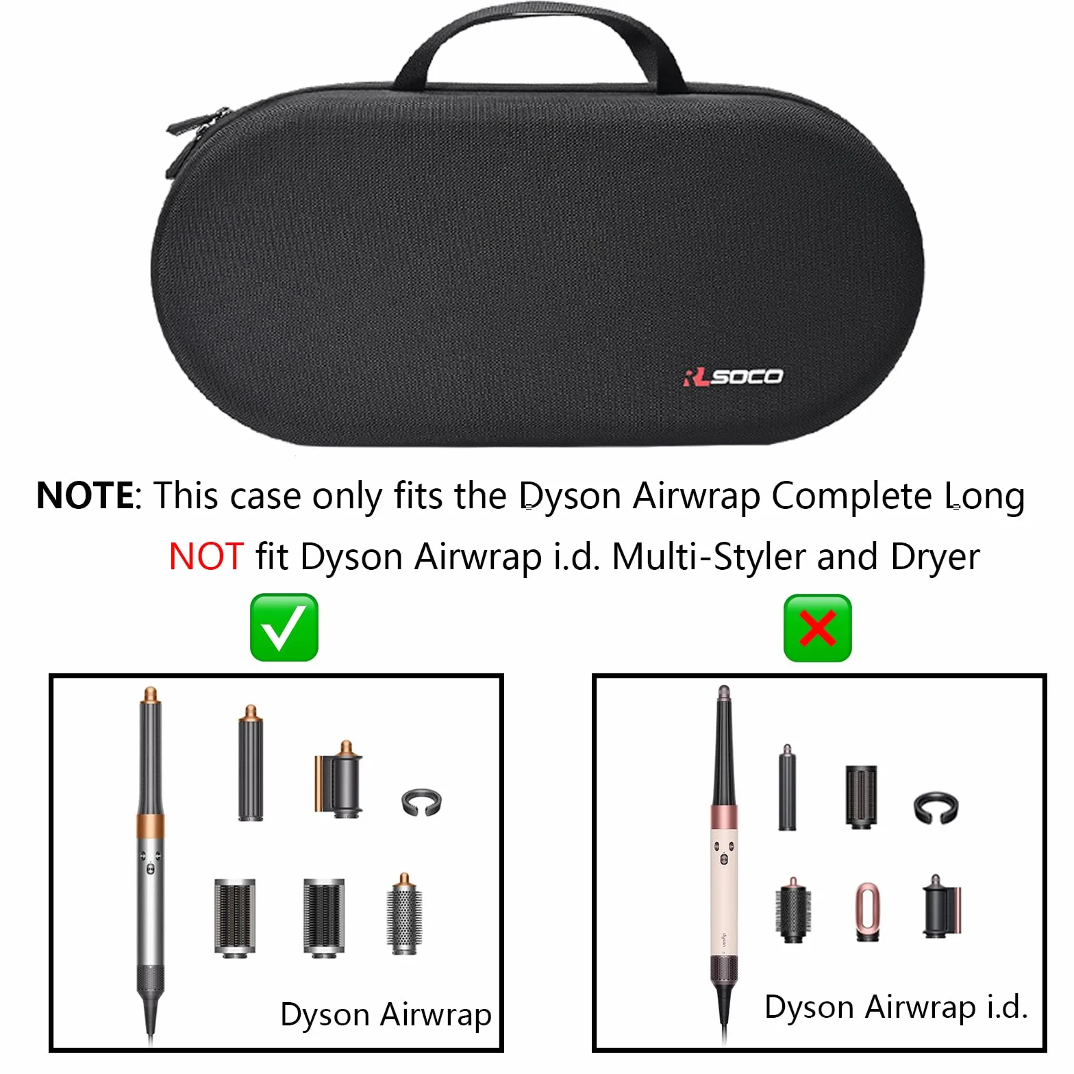 RLSOCO Twarde etui do Dyson Airwrap Complete Long/Complete Styler HS05 HS01 - Pasuje do 4 szt. długich beczek lub krótkich beczek - czarne (tylko etui, stylizator do włosów nie jest dołączony),