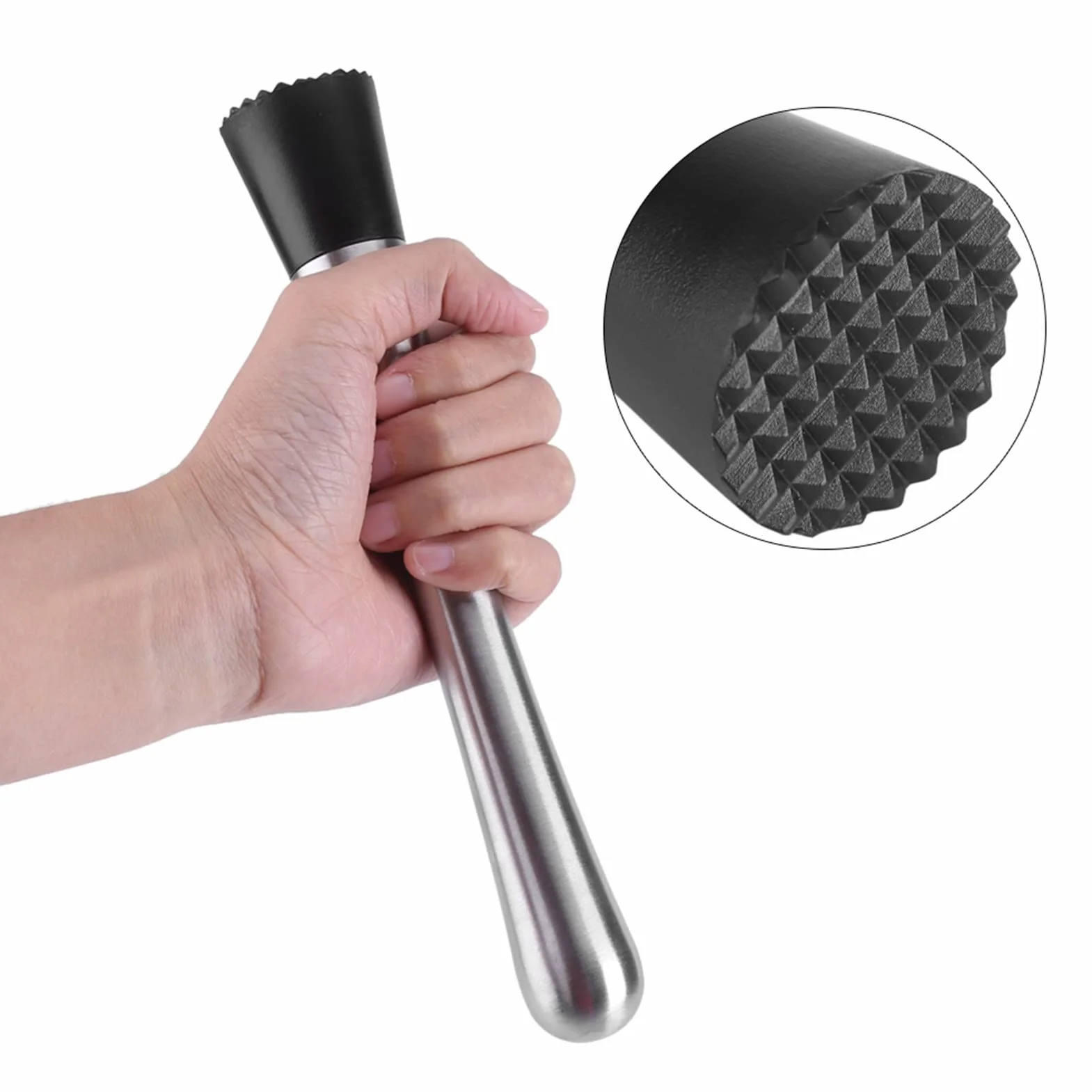 Mieszadło do Koktajli ze Stali Nierdzewnej Bar ze Stali Nierdzewnej Stick Masher Mikser do Owoców do Zestawu Koktajli Zestaw Narzędzi Barowych Narzędzie Barmańskie Srebrny