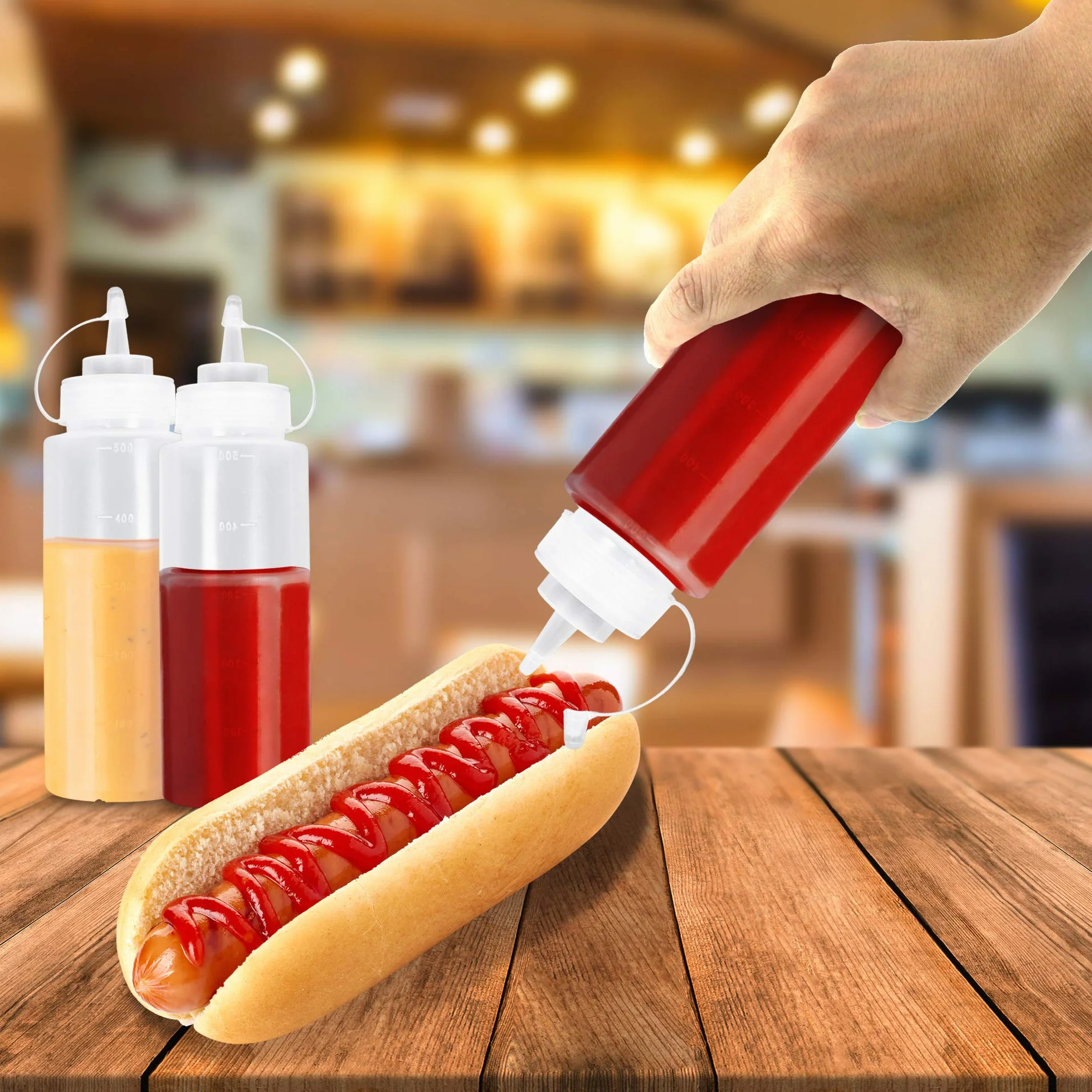 MATANA 8 dużych plastikowych butelek na sos z dyszami, 500 ml, przyprawy, sosy, keczup, sosy, musztarda, oliwa z oliwek, bez BPA, nadają się do mycia w zmywarce