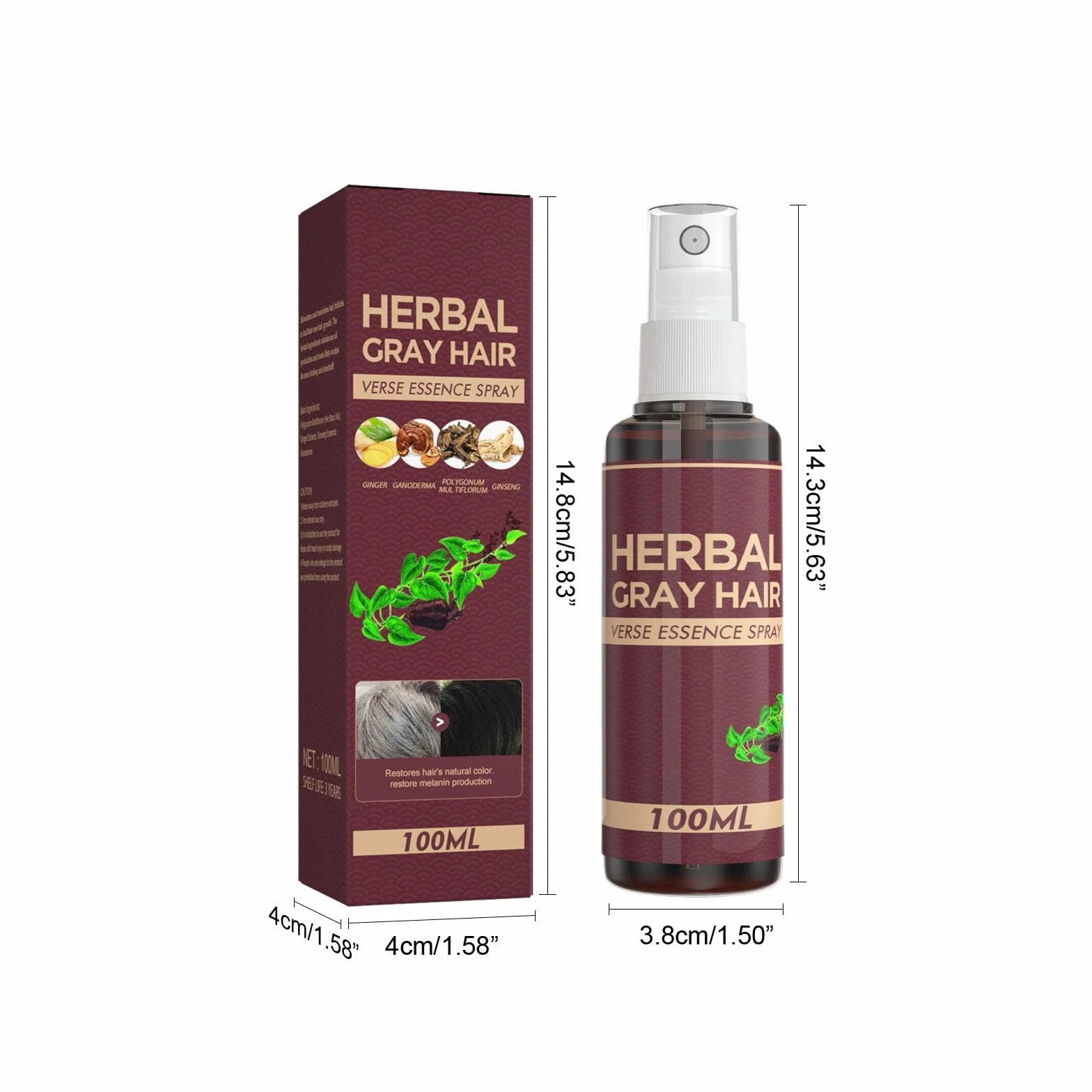 Herbal Gray Hair Spray, ciemna odżywka, ziołowy lakier do włosów siwych włosów, wspomaga naturalny ciemniejszy wygląd, wzmacnia pielęgnację (3 szt.)