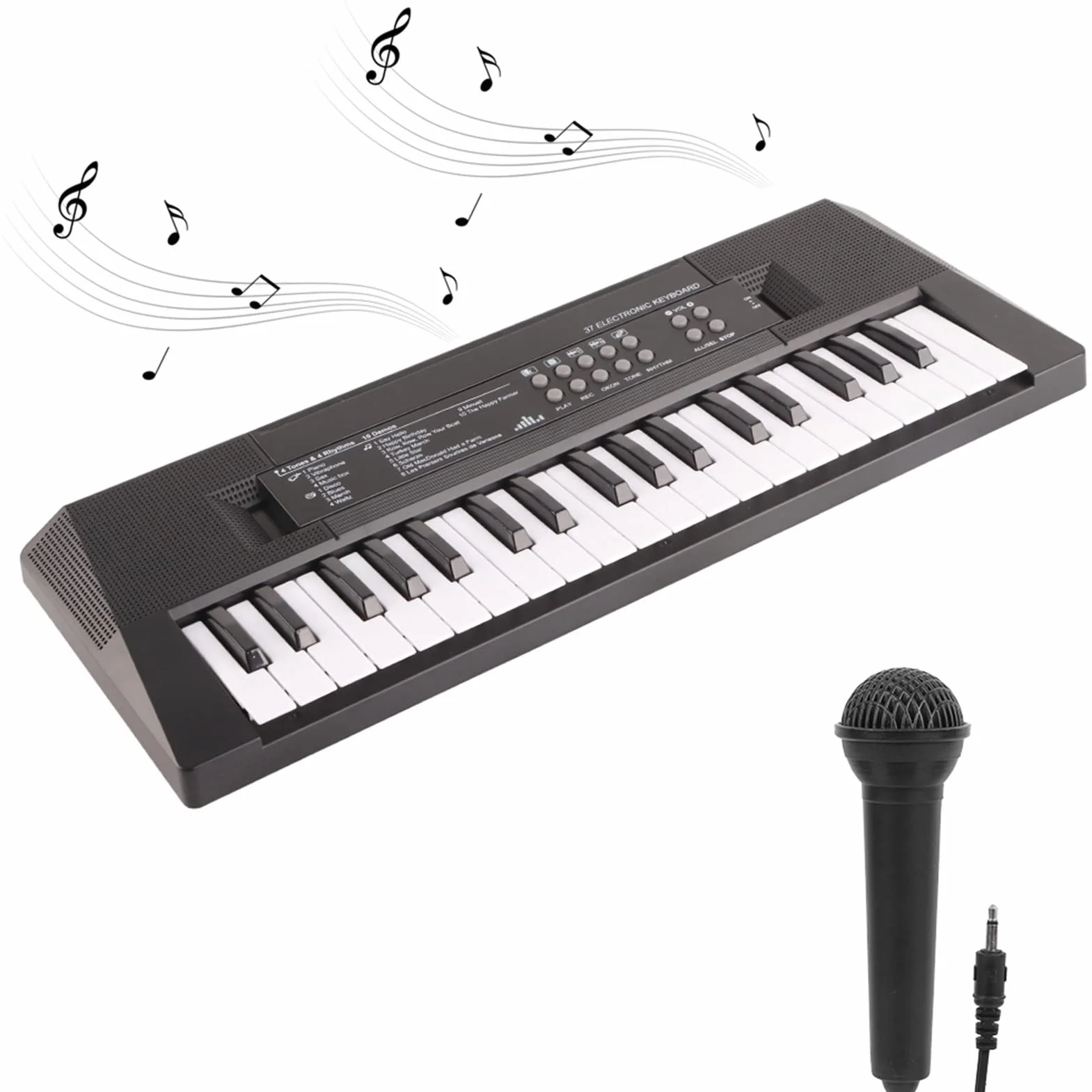 Zabawka na instrumenty muzyczne: 37-klawiszowa klawiatura elektryczna z mikrofonem i funkcją nagrywania