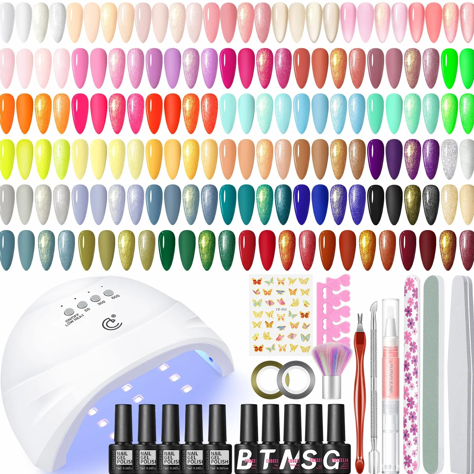 COSCELIA Zestaw Startowy do Paznokci Żelowych - 40 Sztuk, Lakiery UV z Lampą, Base Coat Top Coat, Studio Paznokci, Kompletny
